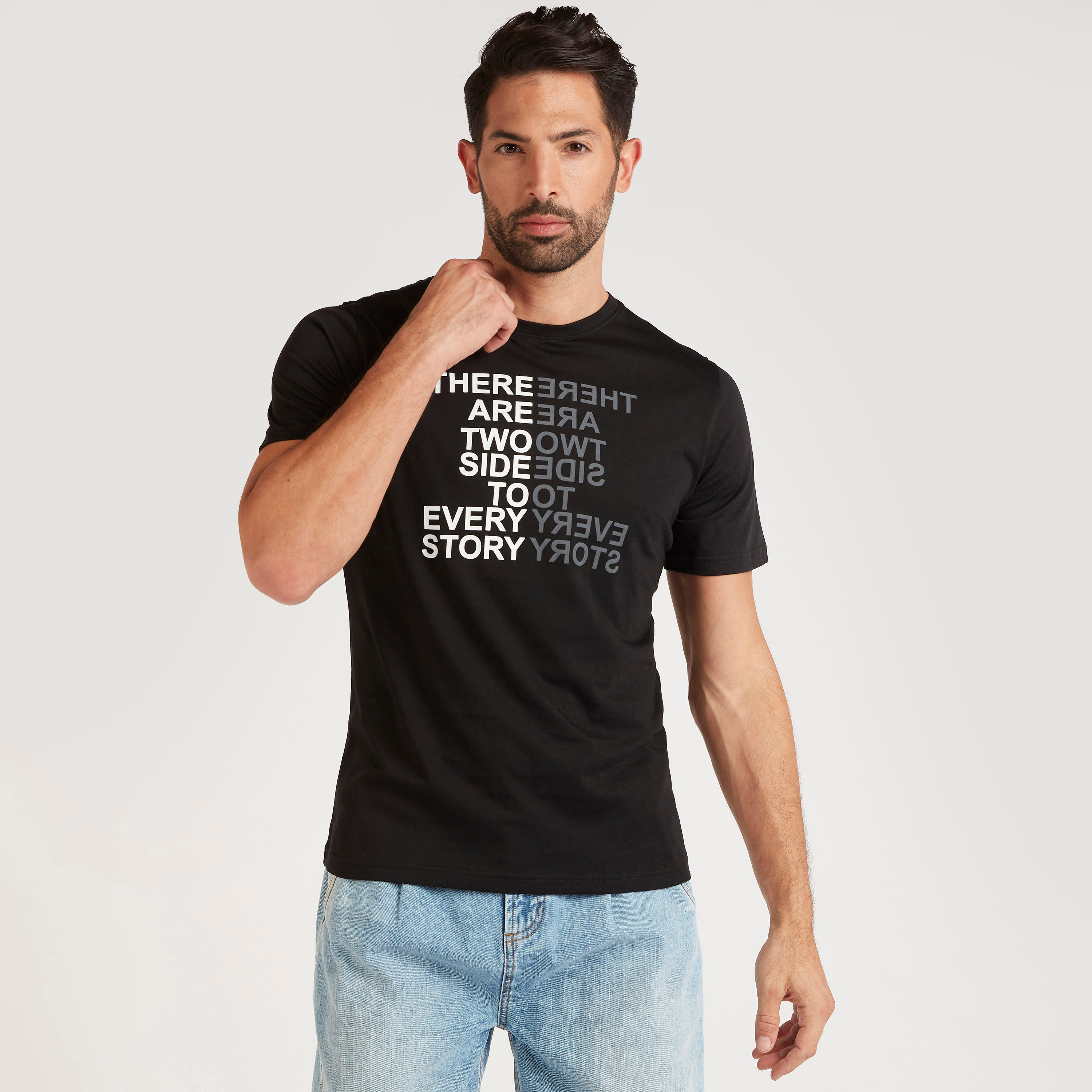 Typographic Print Crew Neck T-shirt with Short Sleeves-men-clothing-tshirtsandpolos-tshirts-image-1