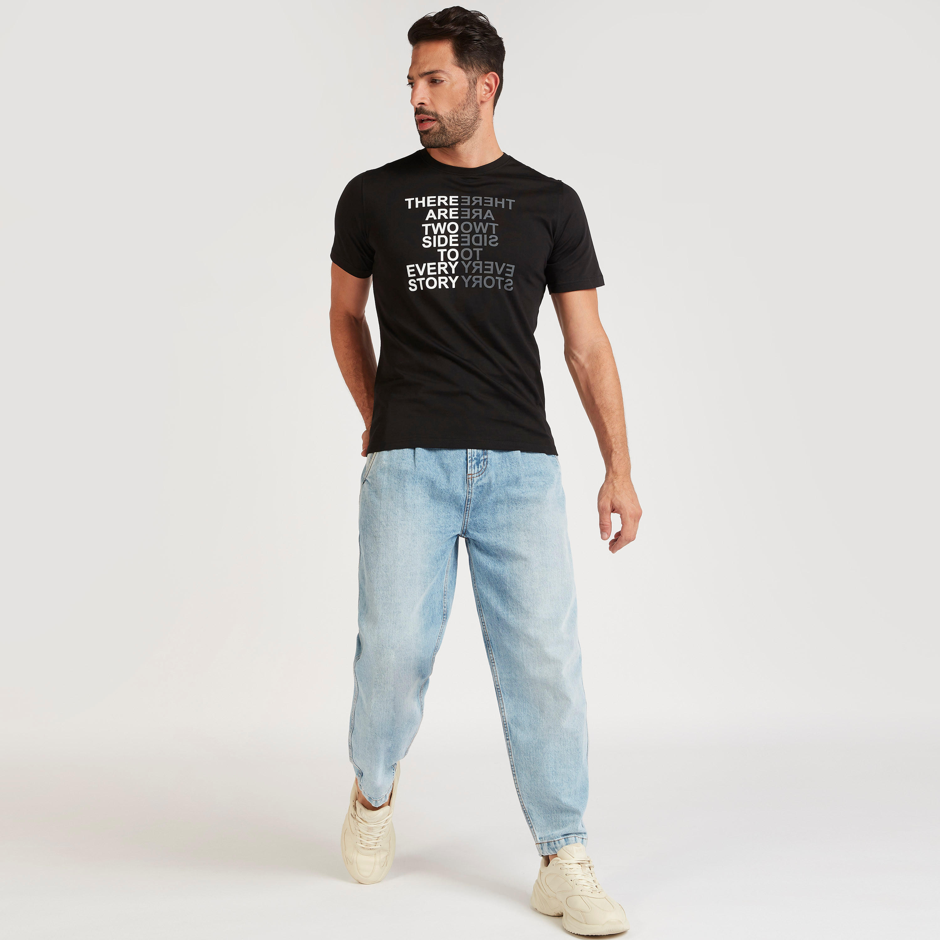 Typographic Print Crew Neck T-shirt with Short Sleeves-men-clothing-tshirtsandpolos-tshirts-image-2