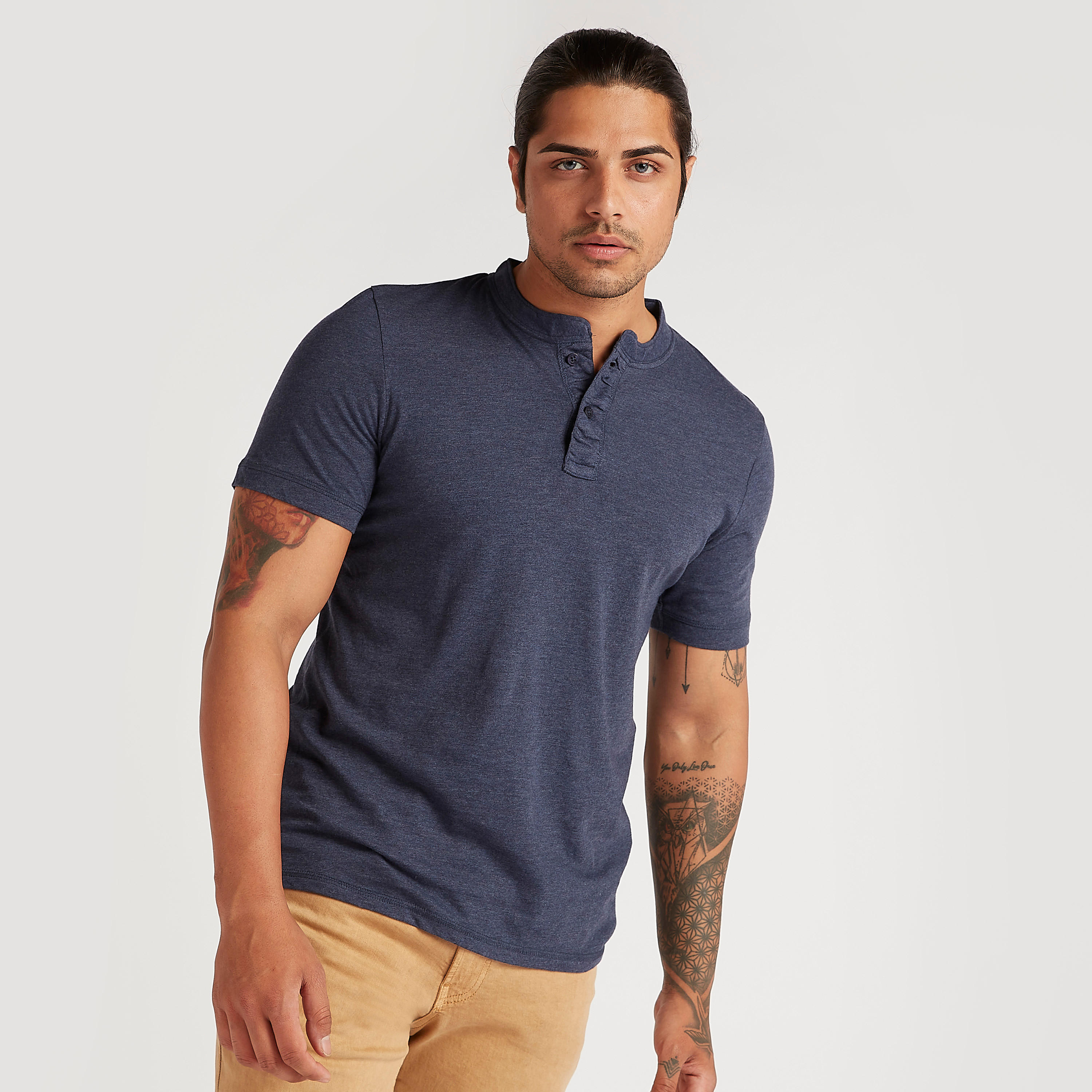 Textured T-shirt with Short Sleeves and Henley Neck-men-clothing-tshirtsandpolos-tshirts-image-1
