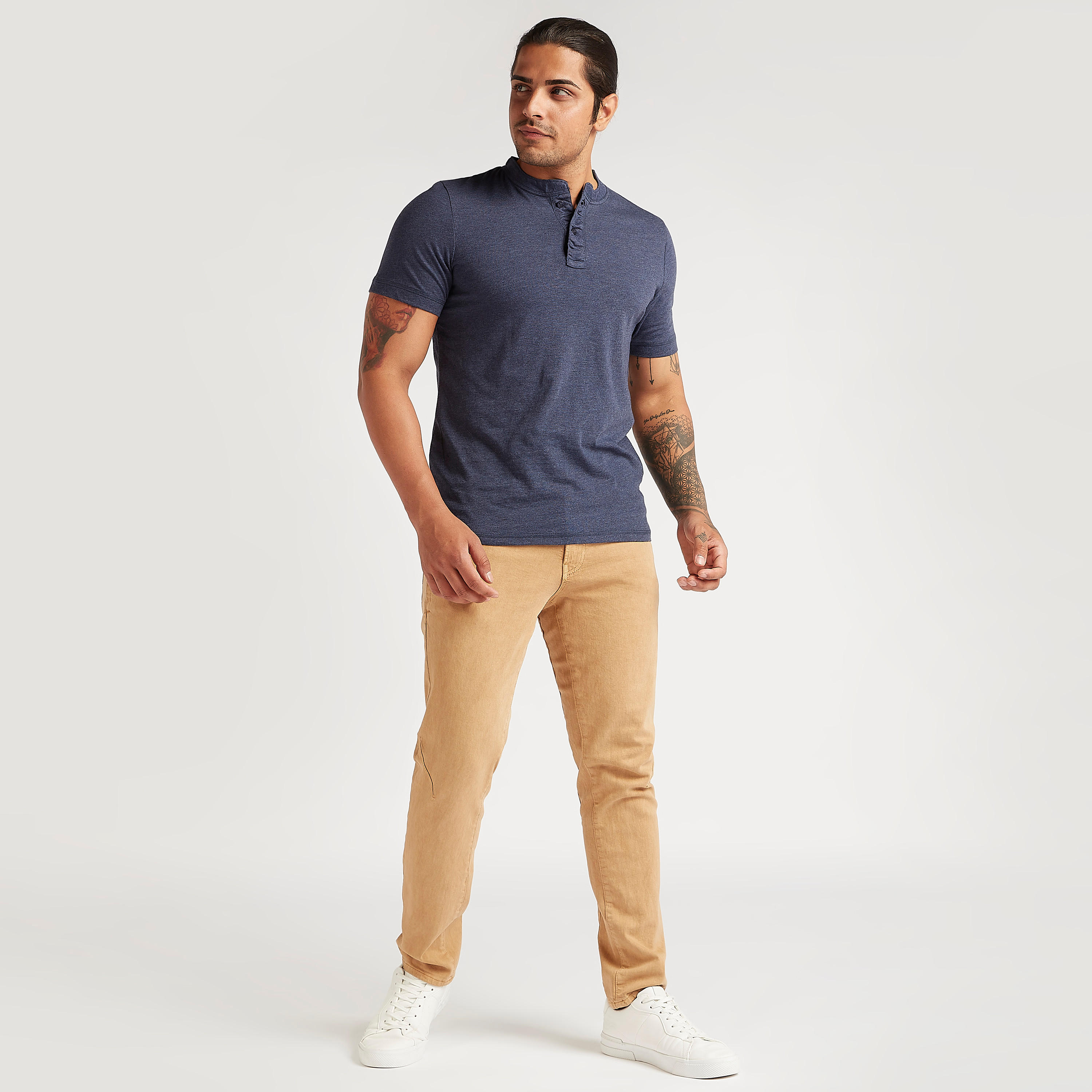 Textured T-shirt with Short Sleeves and Henley Neck-men-clothing-tshirtsandpolos-tshirts-image-2