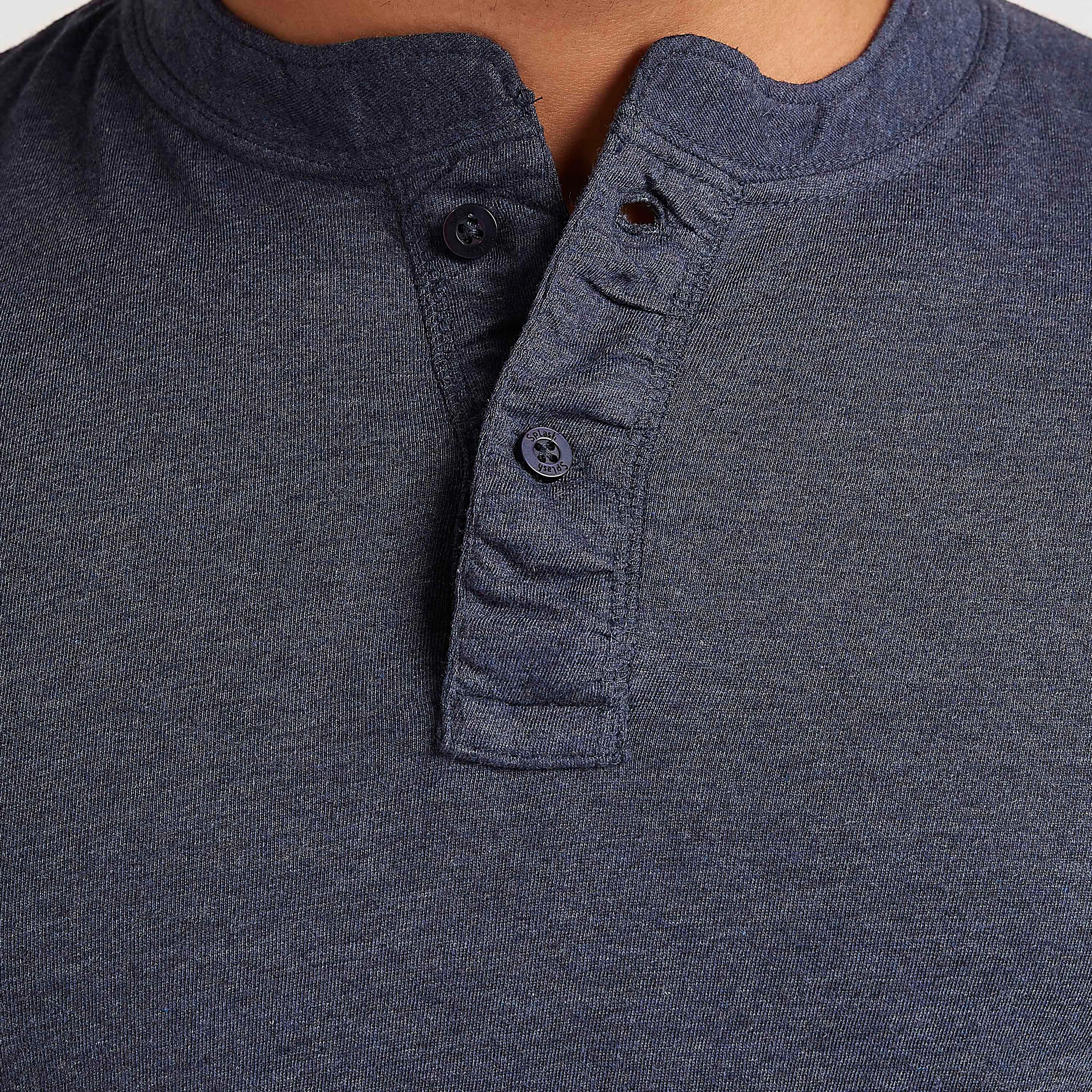 Textured T-shirt with Short Sleeves and Henley Neck-men-clothing-tshirtsandpolos-tshirts-image-3