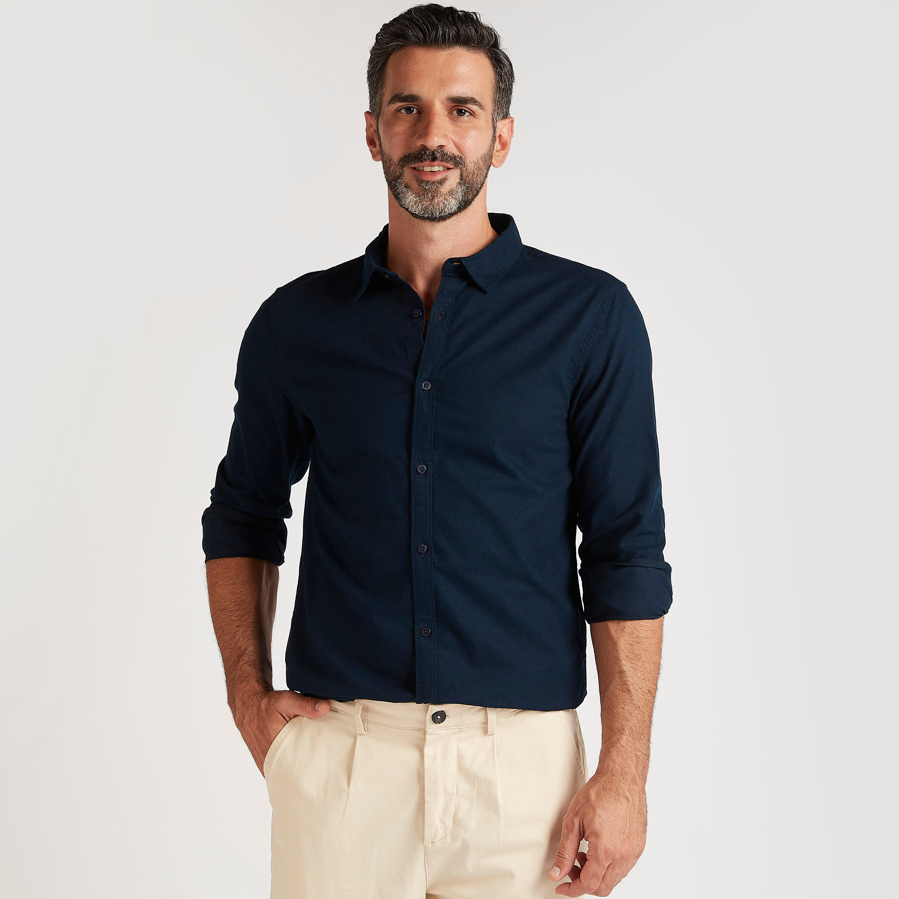 Solid Shirt with Pointed Collar and Long Sleeves-men-clothing-shirts-image-1