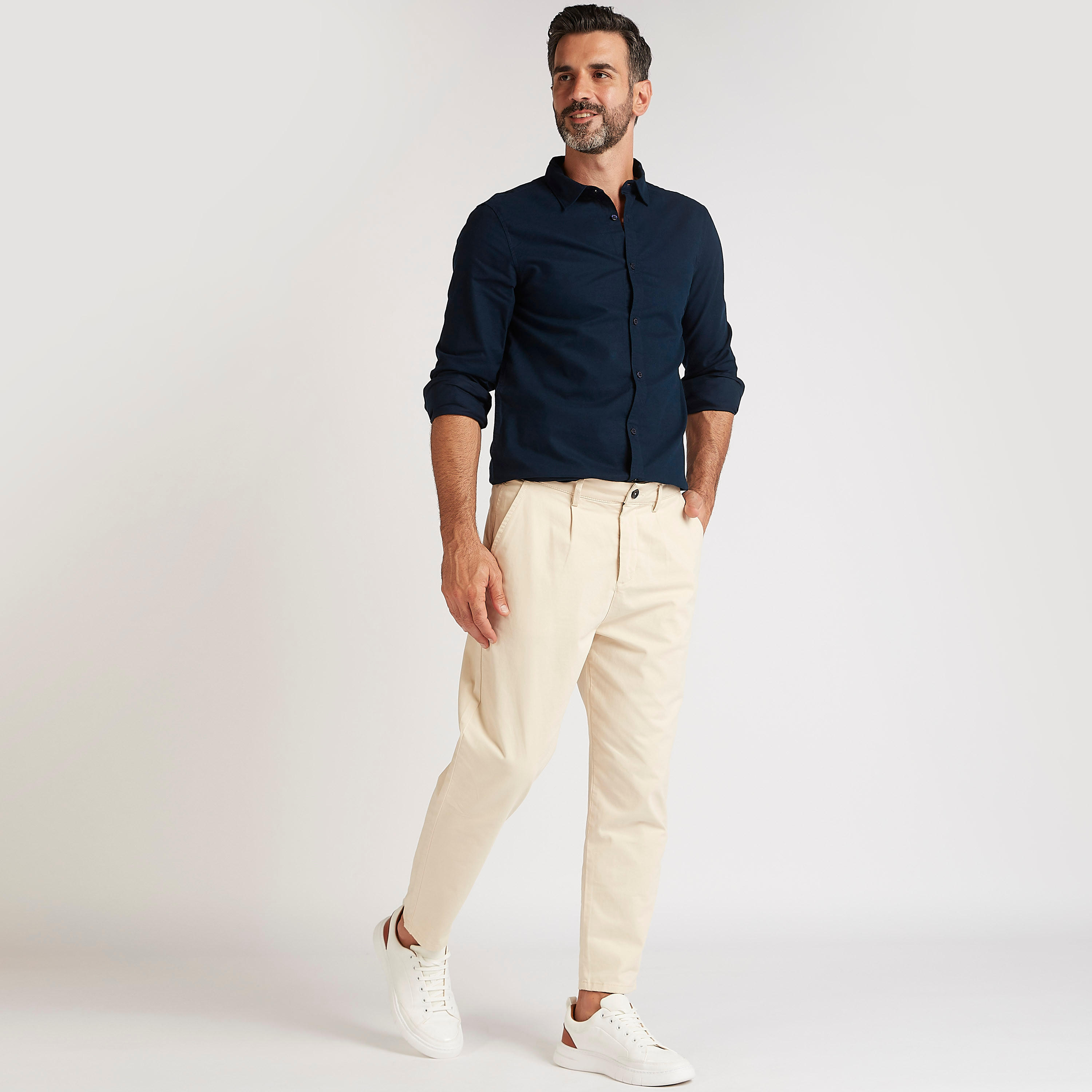 Solid Shirt with Pointed Collar and Long Sleeves-men-clothing-shirts-image-2