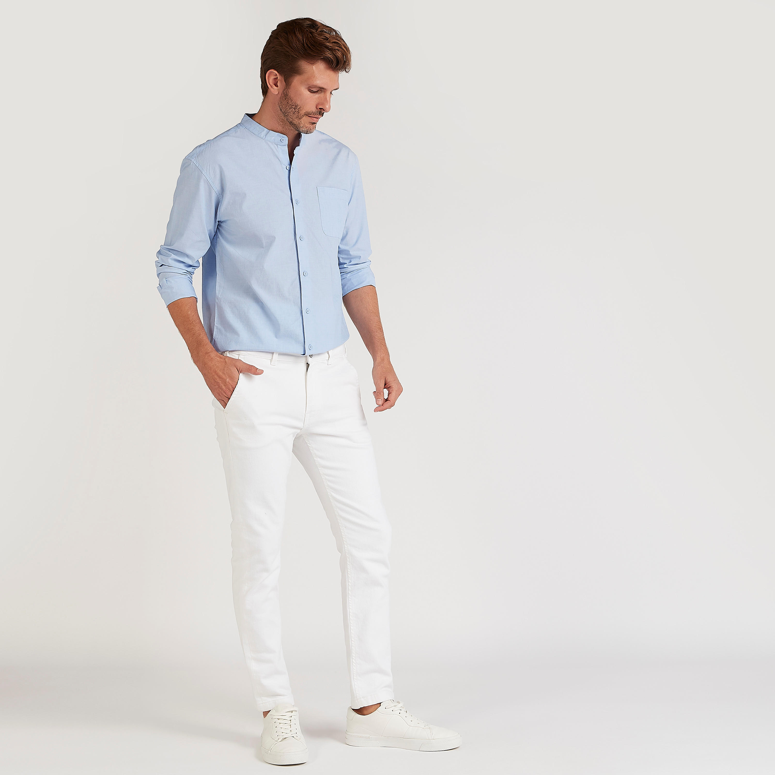 قميص بارز الملمس بياقة ماندارين وأكمام طويلة-men-clothing-shirts-image-3