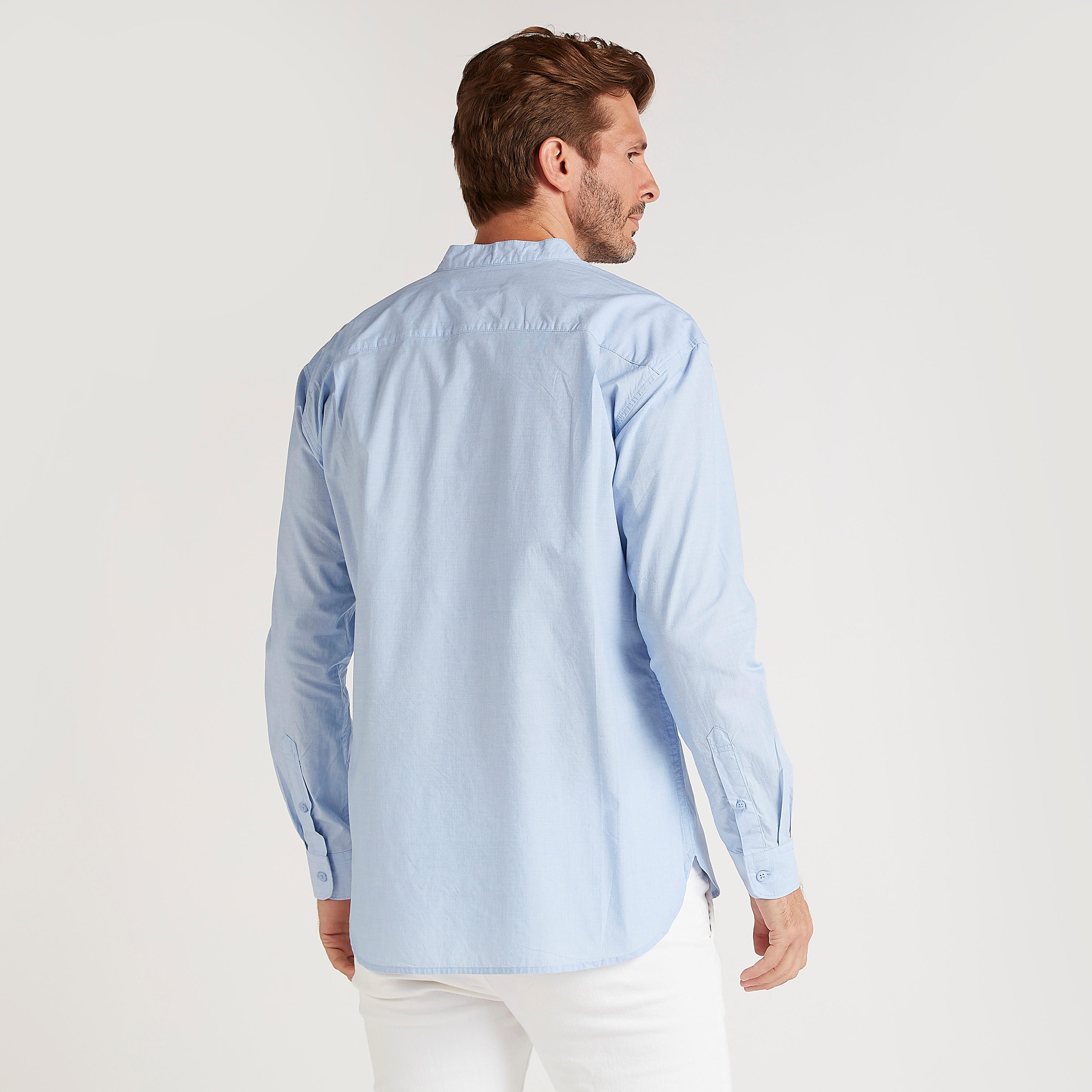 قميص بارز الملمس بياقة ماندارين وأكمام طويلة-men-clothing-shirts-image-4