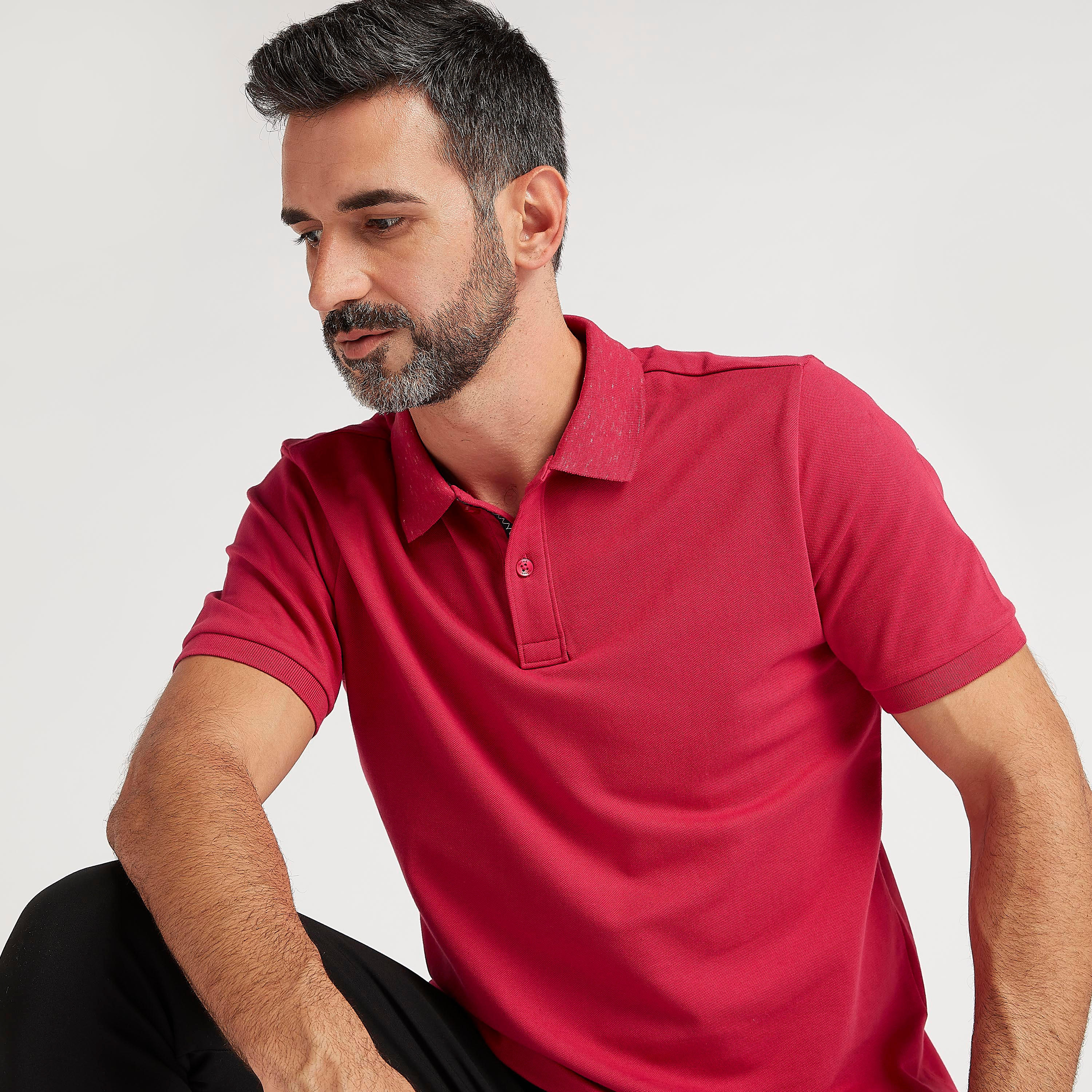 Textured Polo T-shirt with Collar and Short Sleeves-men-clothing-tshirtsandpolos-polos-image-1