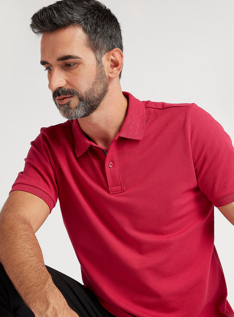 Textured Polo T-shirt with Collar and Short Sleeves-men-clothing-tshirtsandpolos-polos-image-1