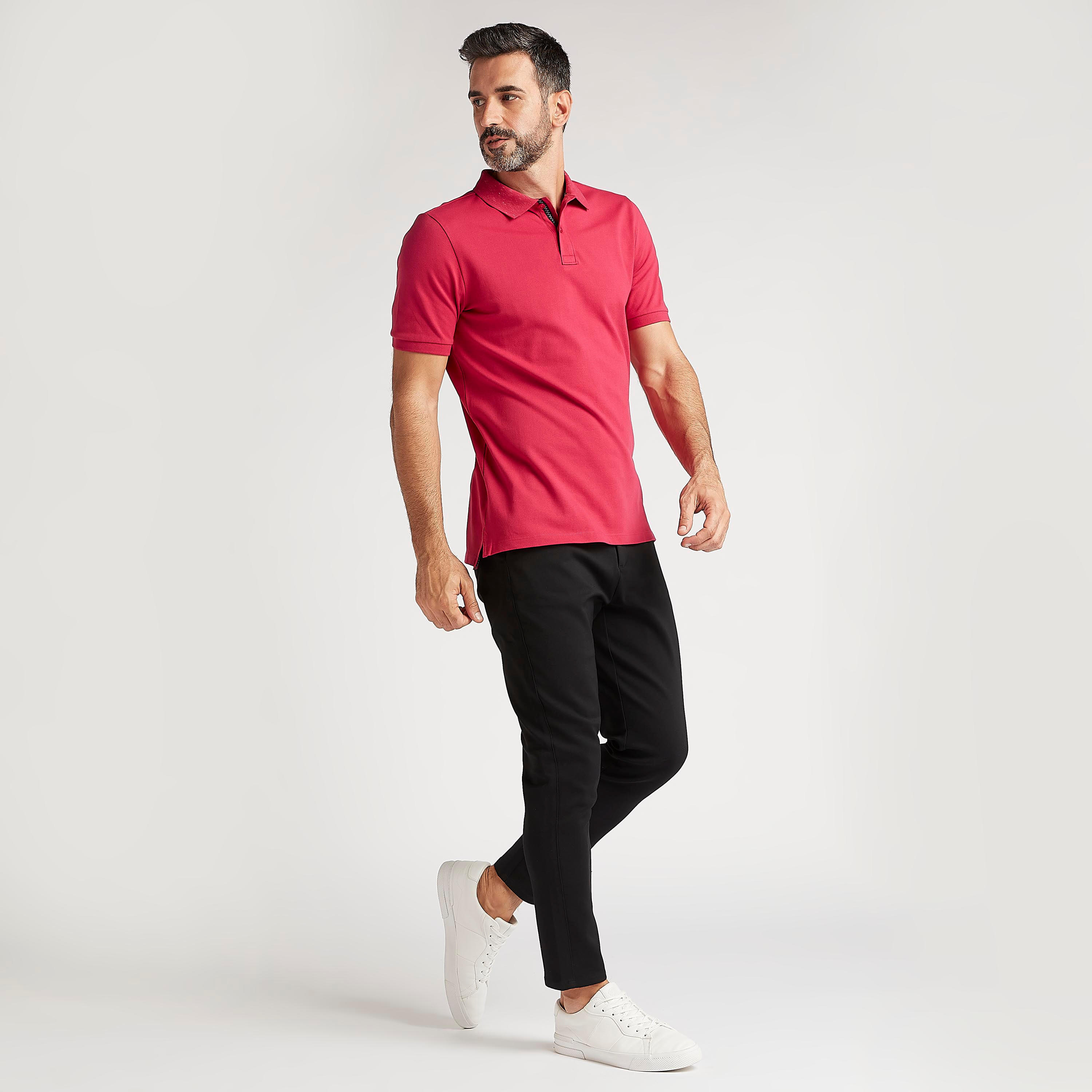 Textured Polo T-shirt with Collar and Short Sleeves-men-clothing-tshirtsandpolos-polos-image-2