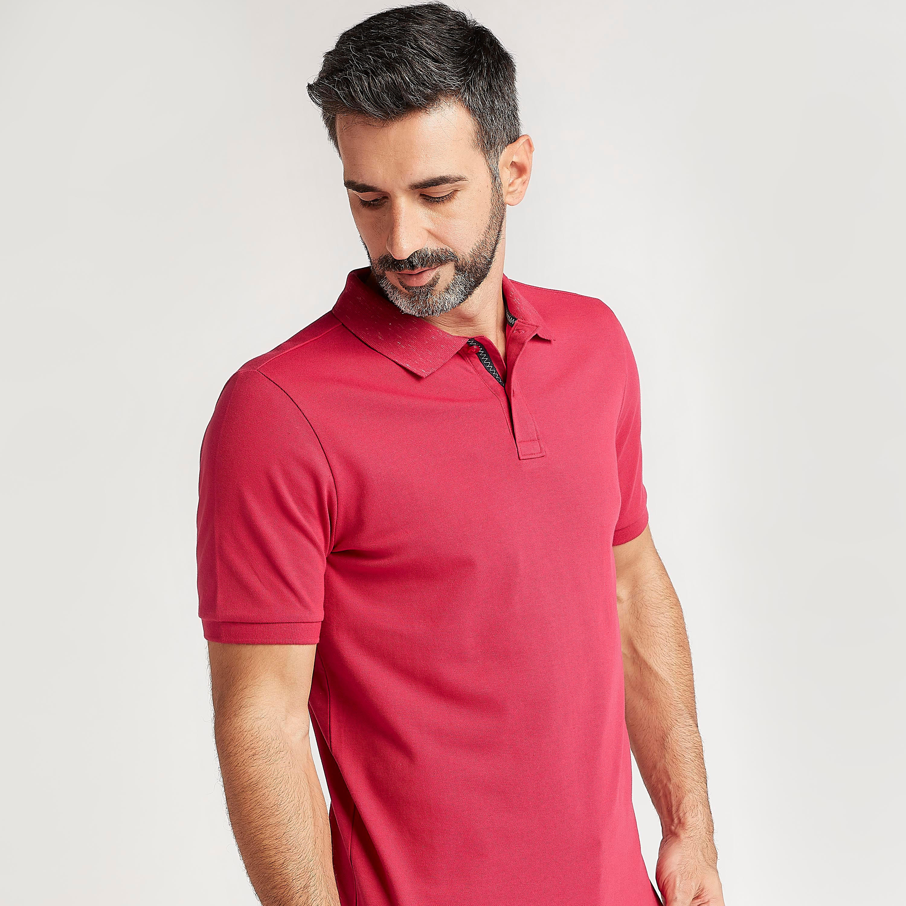 Textured Polo T-shirt with Collar and Short Sleeves-men-clothing-tshirtsandpolos-polos-image-5