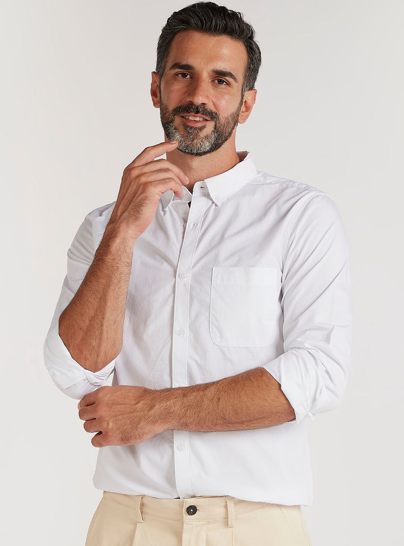 قميص سادة بياقة عادية وأكمام طويلة وجيب خارجي-men-clothing-shirts-image-5