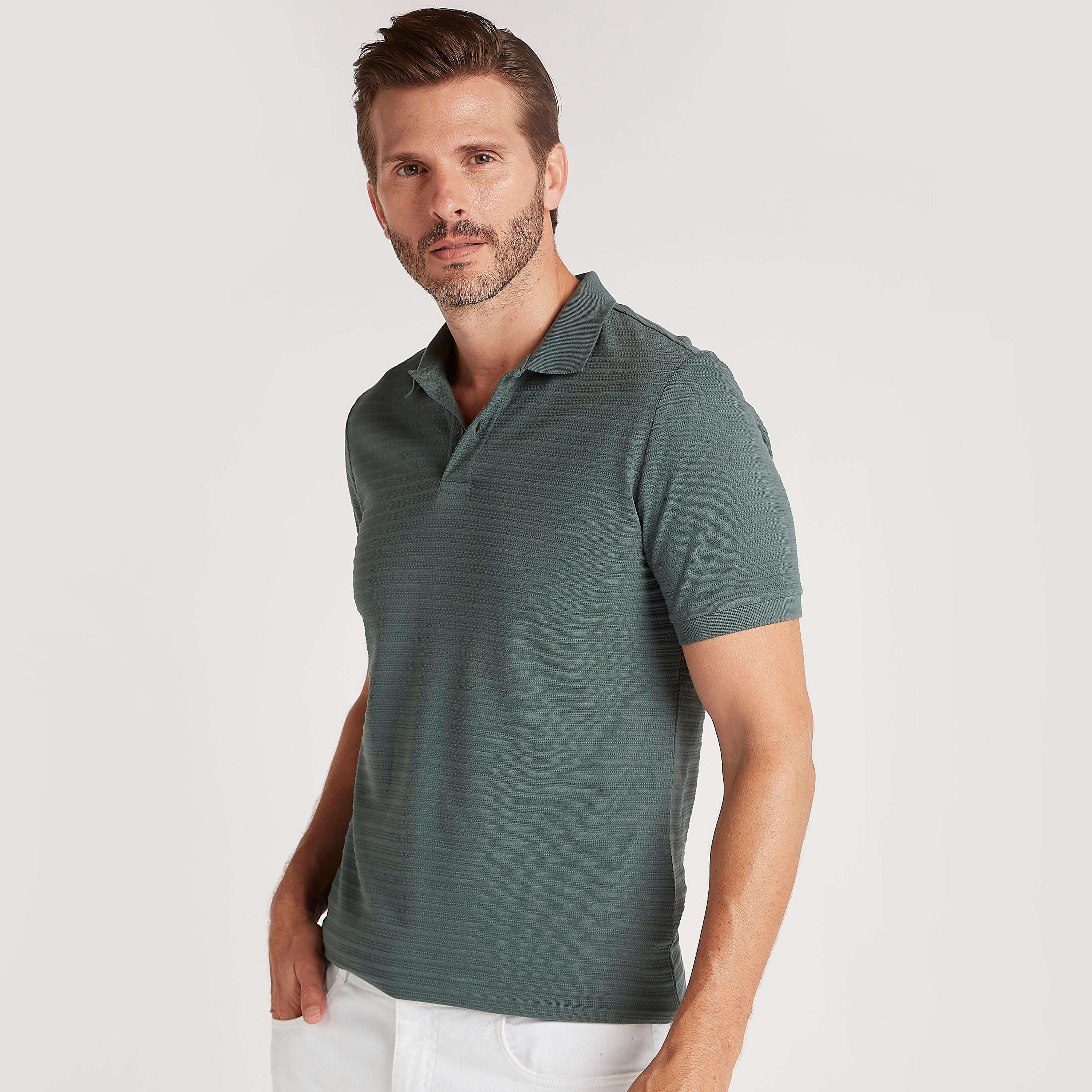 Textured Polo T-shirt with Short Sleeves-men-clothing-tshirtsandpolos-polos-image-1