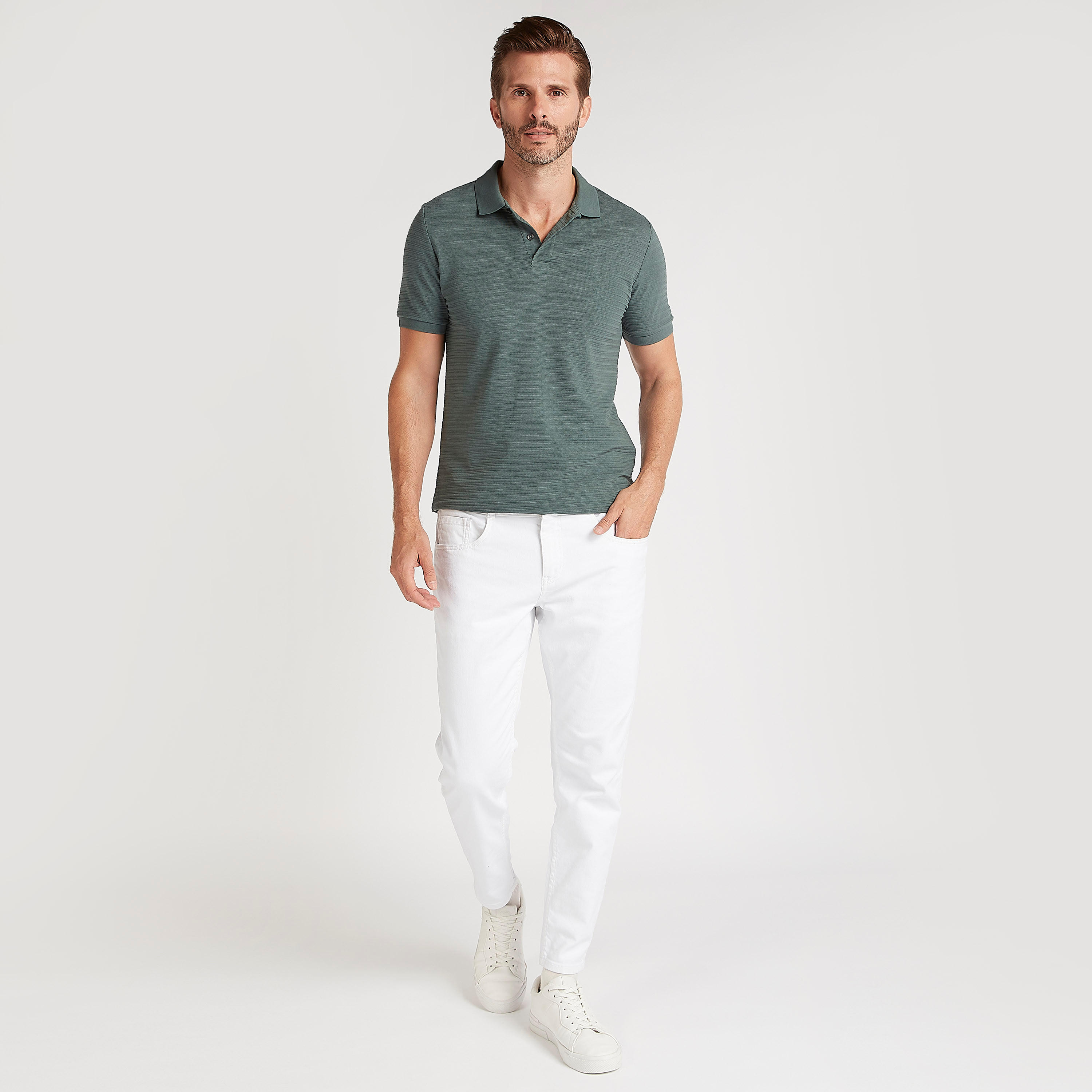 Textured Polo T-shirt with Short Sleeves-men-clothing-tshirtsandpolos-polos-image-2