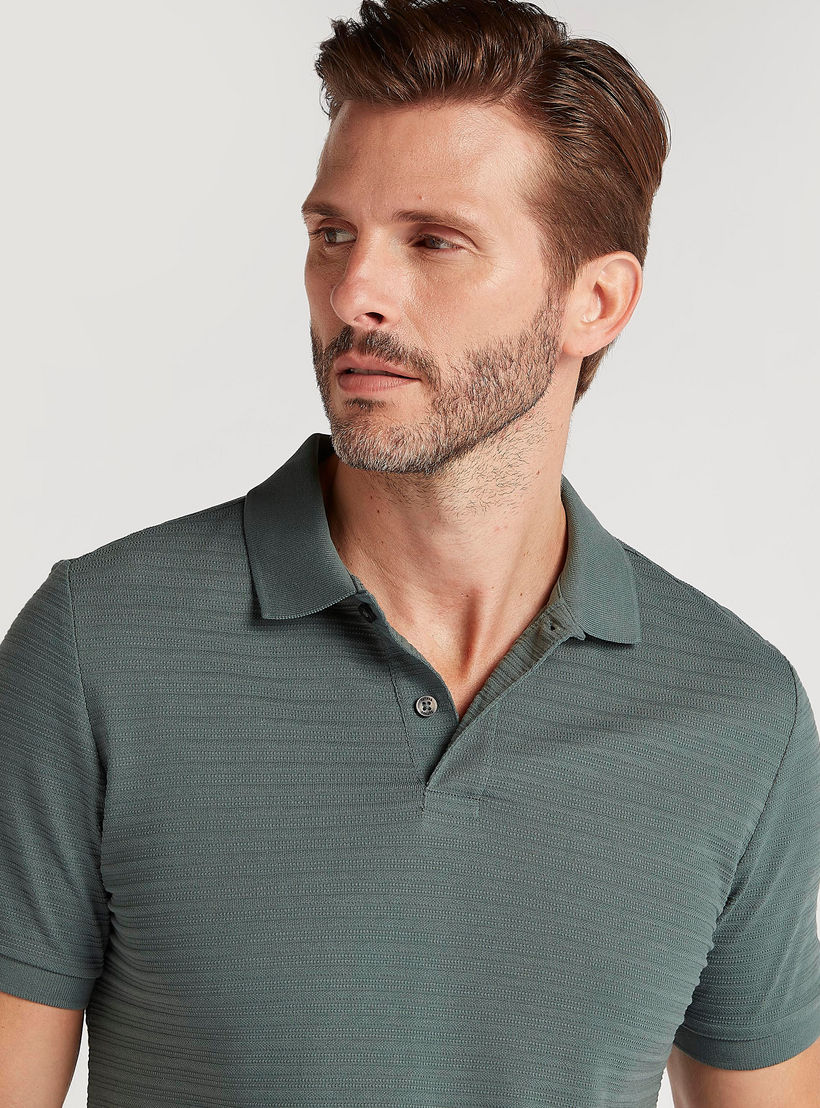 Textured Polo T-shirt with Short Sleeves-men-clothing-tshirtsandpolos-polos-image-3