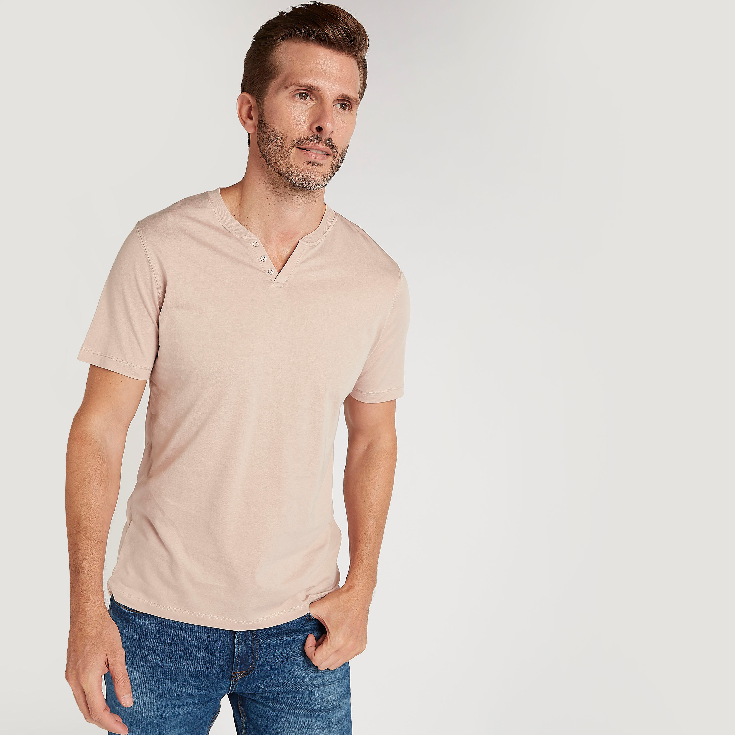 Solid T-shirt with Henley Neck and Short Sleeves-men-clothing-tshirtsandpolos-tshirts-image-1