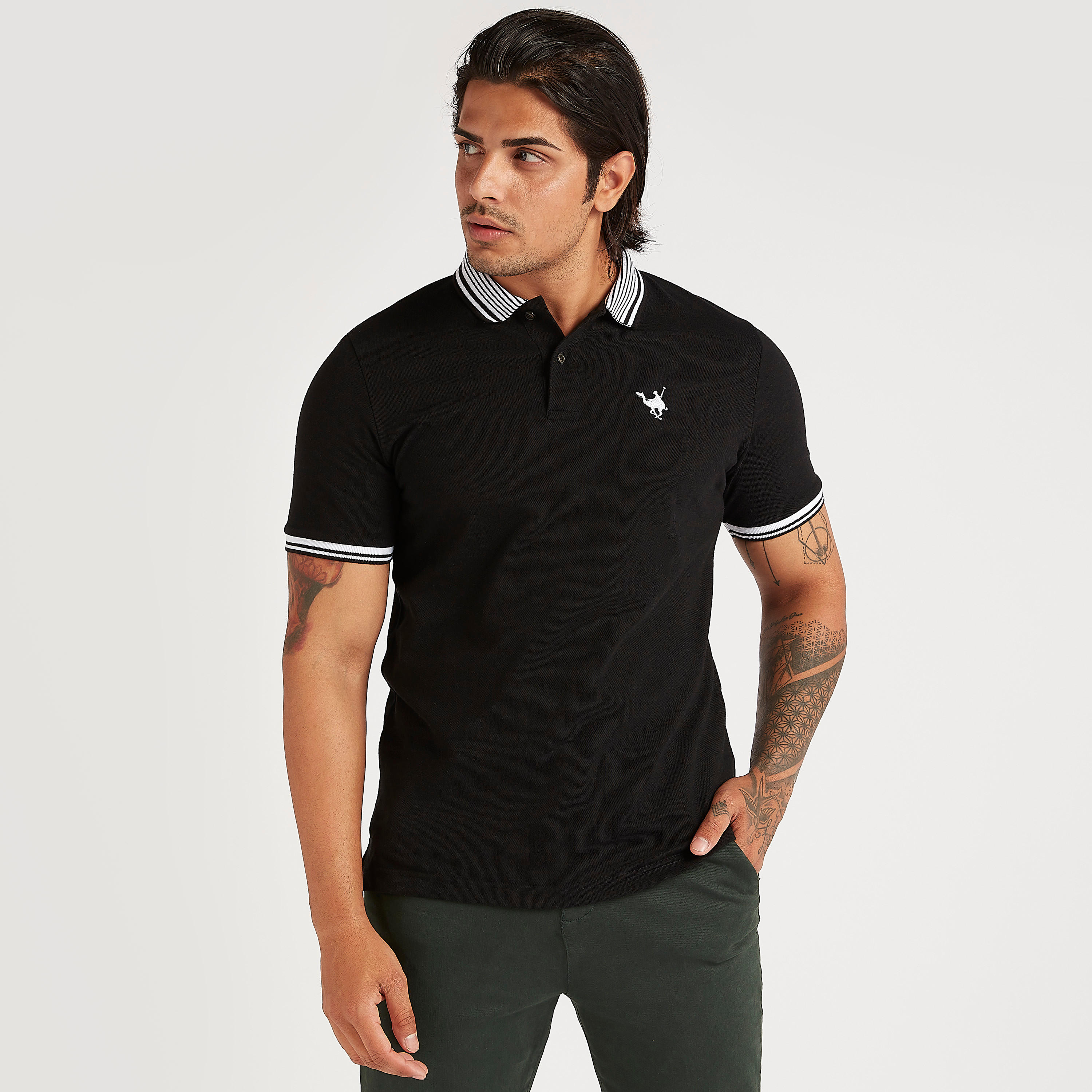 Embroidered Polo T-shirt with Short Sleeves-men-clothing-tshirtsandpolos-polos-image-1