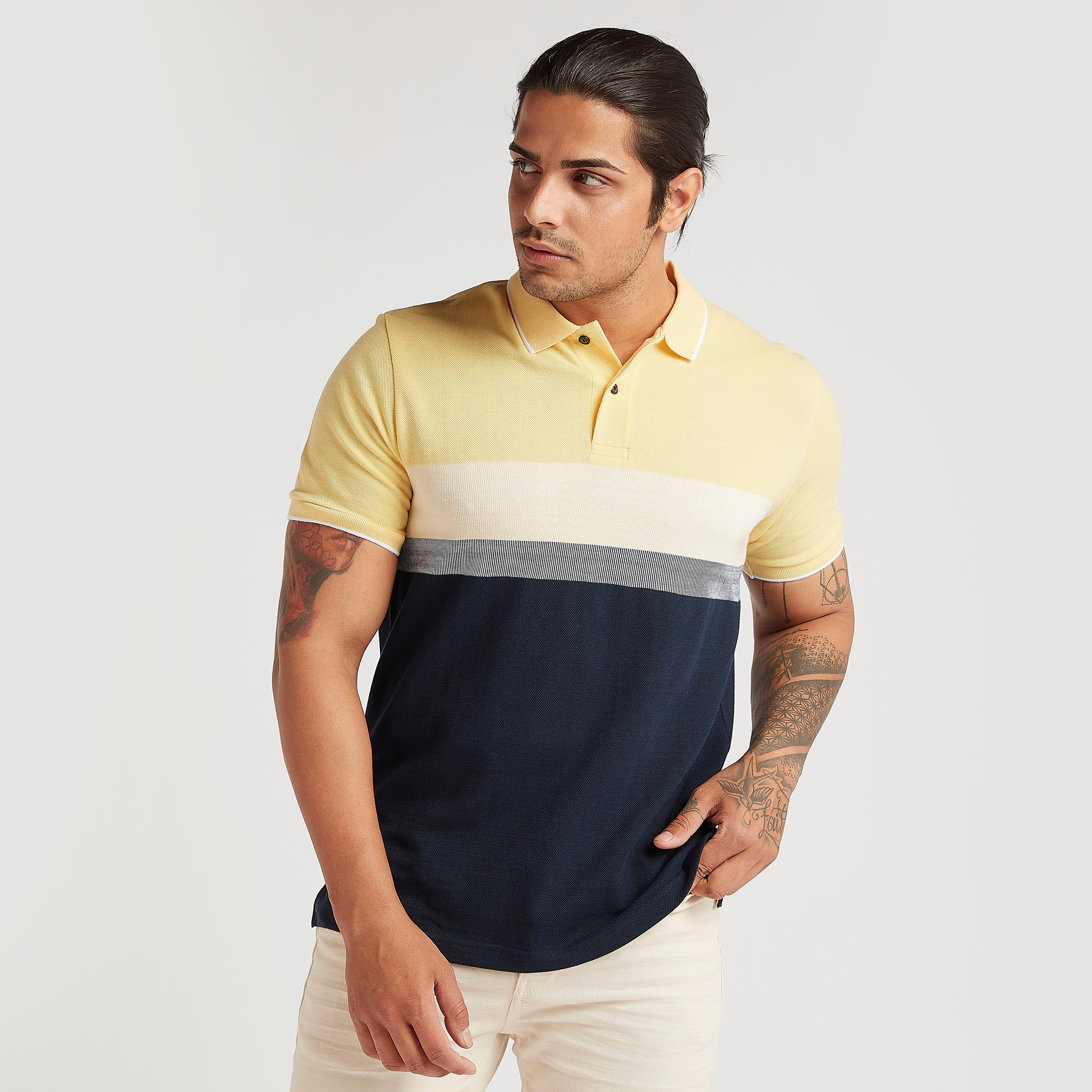 Striped Polo T-shirt with Short Sleeves-men-clothing-tshirtsandpolos-polos-image-1