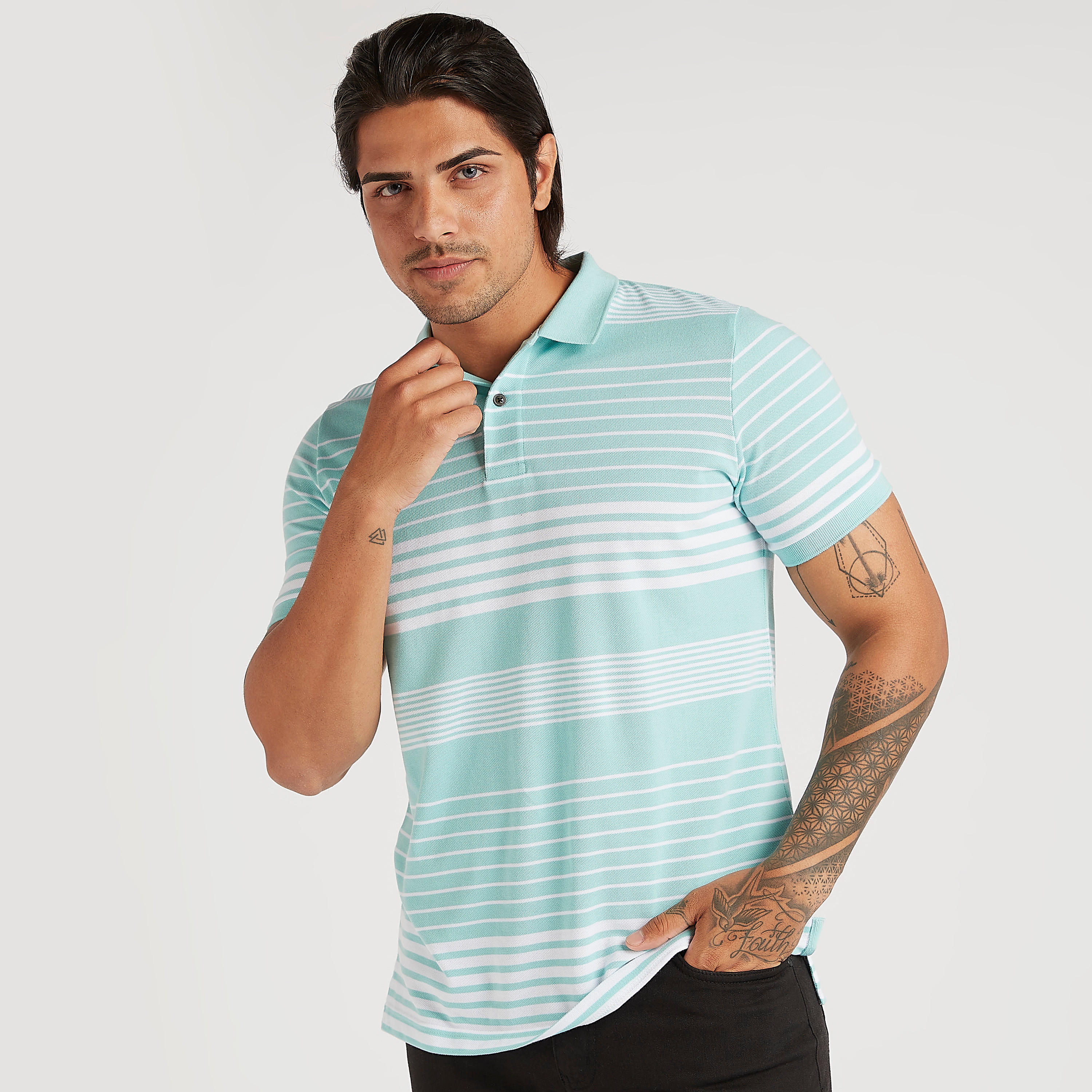 Striped Polo T-shirt with Short Sleeves-men-clothing-tshirtsandpolos-polos-image-1
