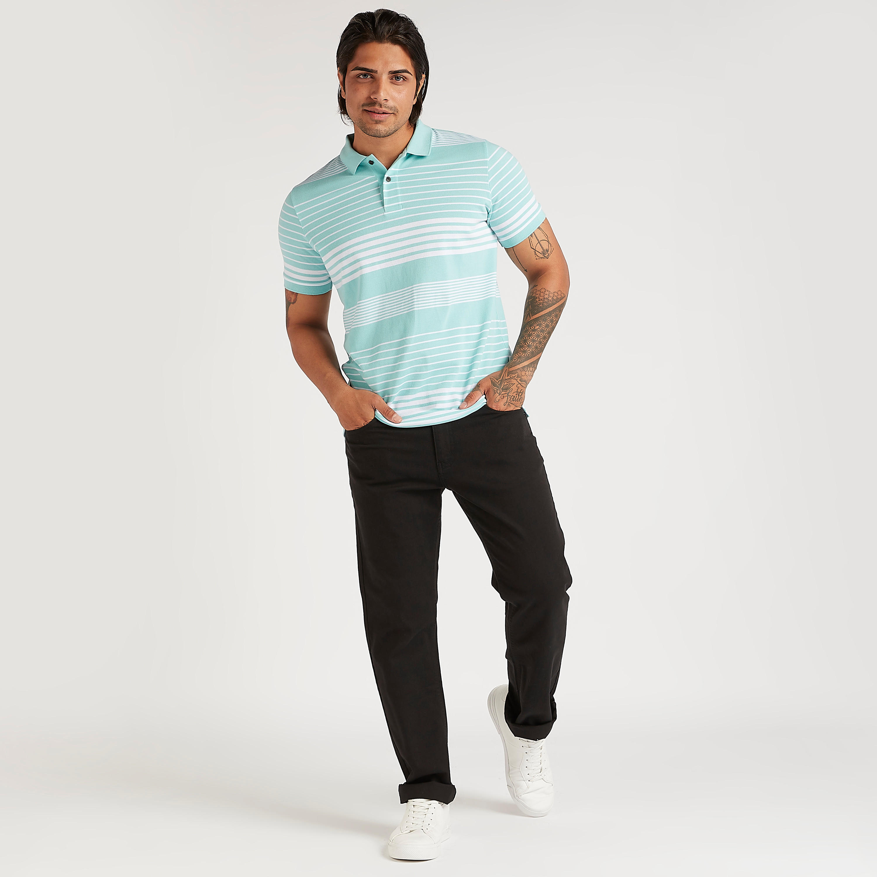 Striped Polo T-shirt with Short Sleeves-men-clothing-tshirtsandpolos-polos-image-2