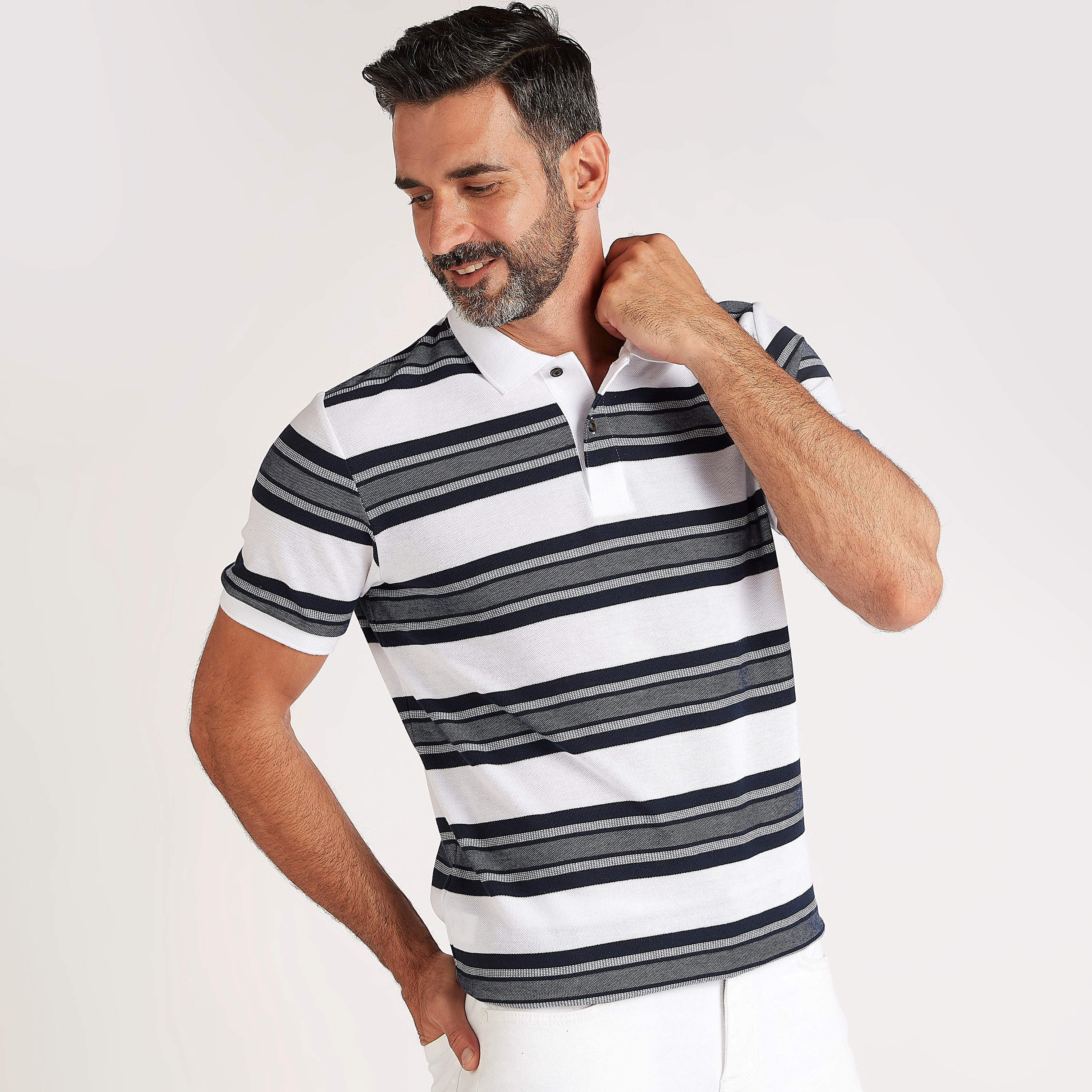 Striped Polo T-shirt with Short Sleeves-men-clothing-tshirtsandpolos-polos-image-1