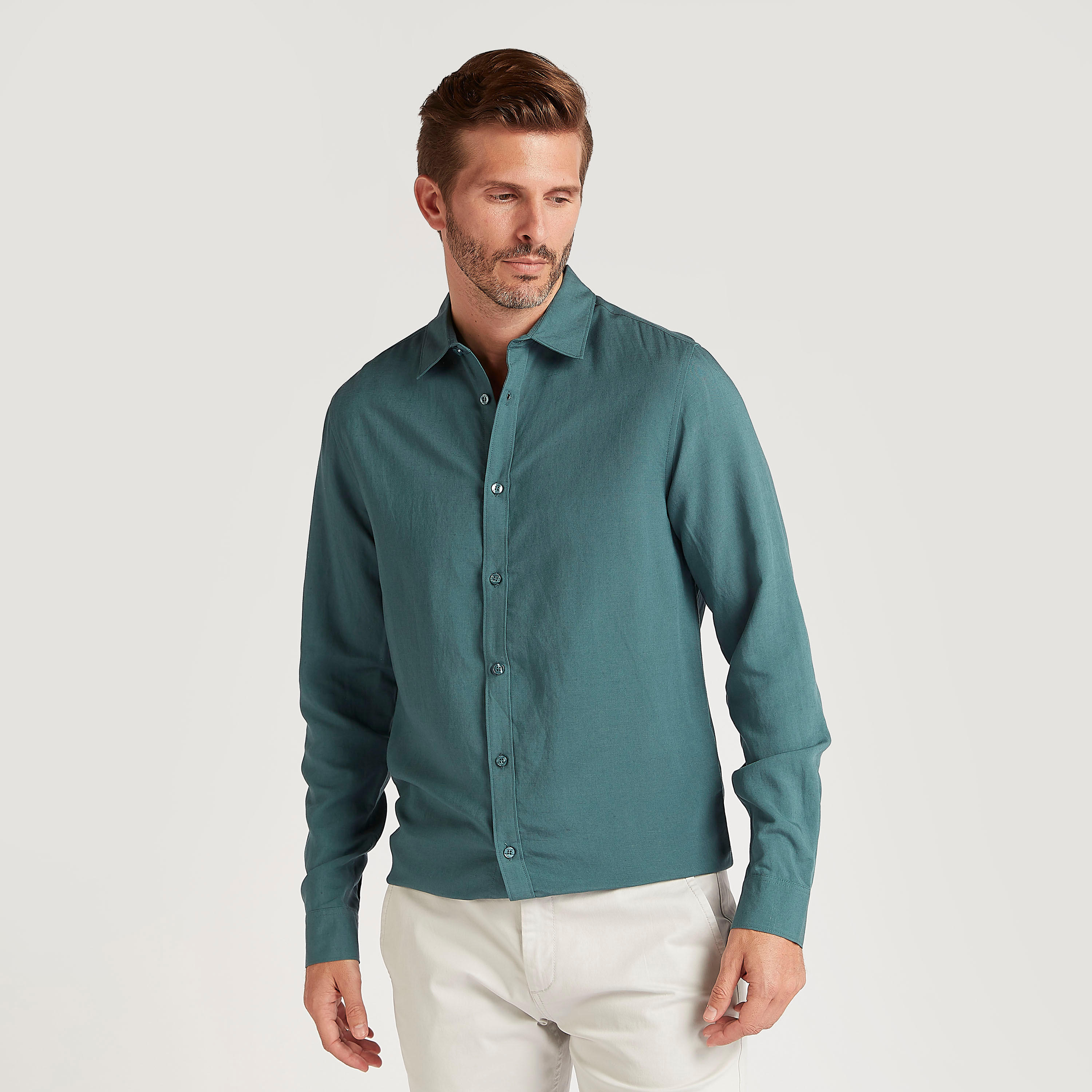 قميص بارز الملمس بأكمام طويلة وزر-men-clothing-shirts-image-1
