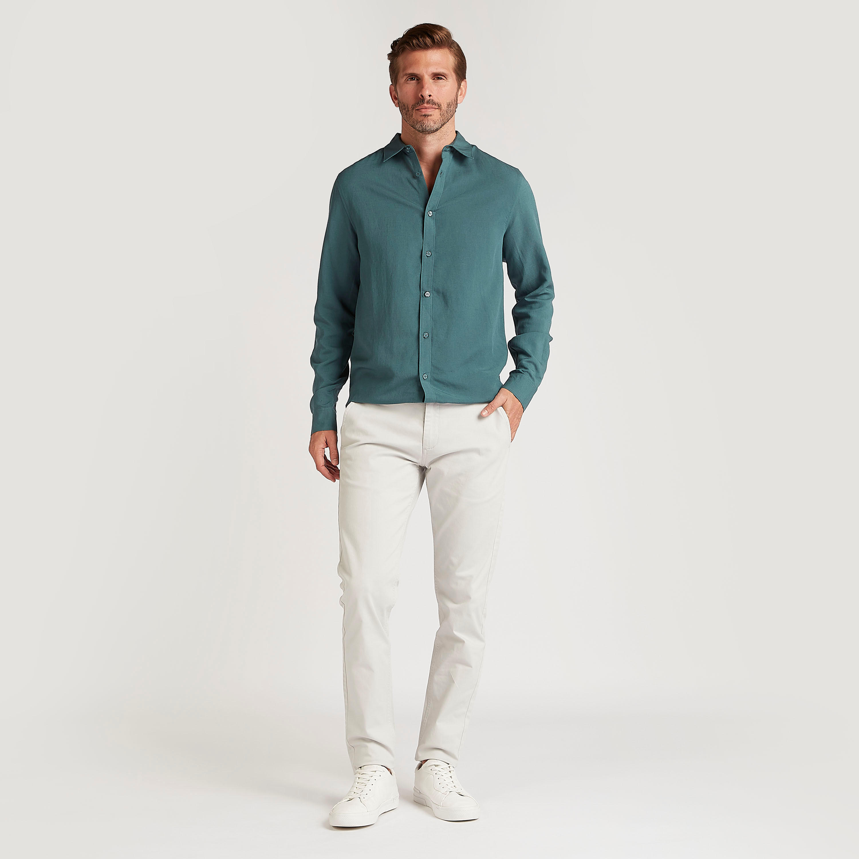 قميص بارز الملمس بأكمام طويلة وزر-men-clothing-shirts-image-2
