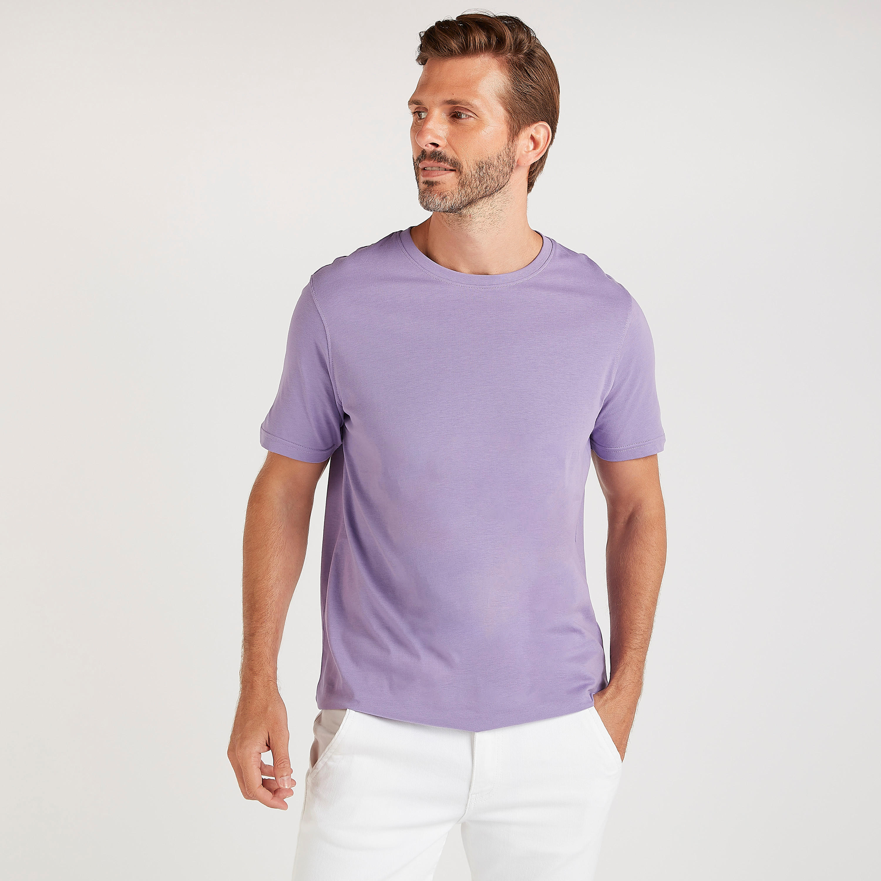 تيشيرت سادة بياقة ضيّقة وأكمام قصيرة-men-clothing-tshirtsandpolos-tshirts-image-2