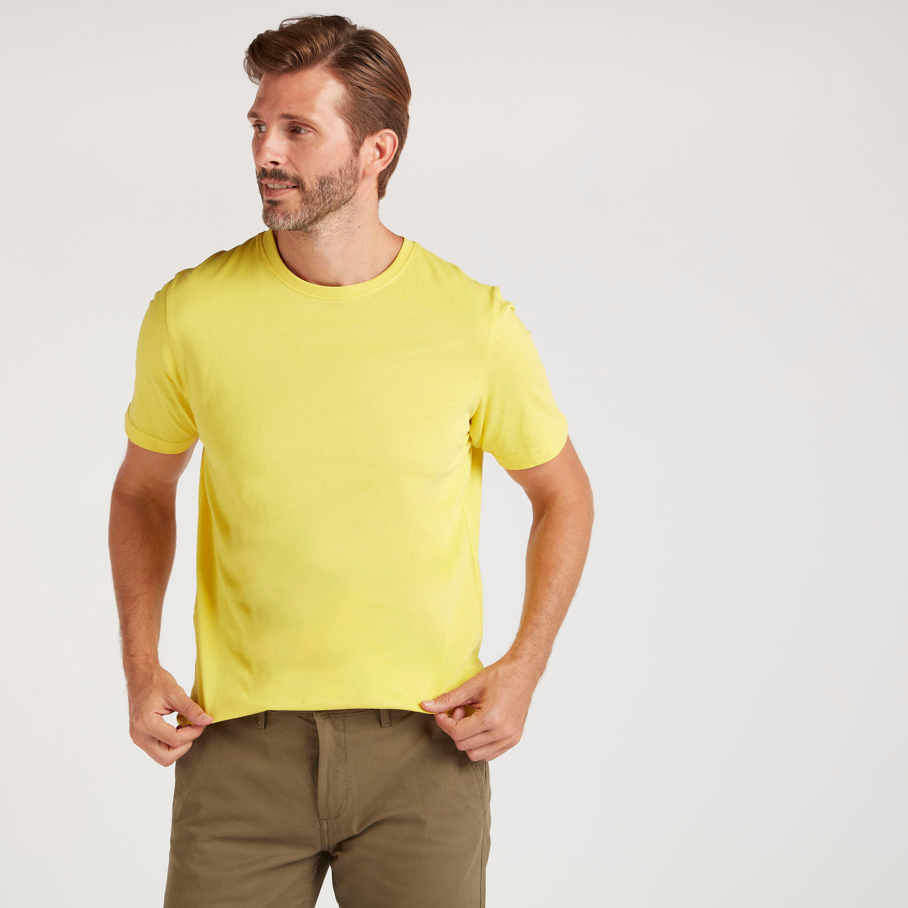 Solid T-shirt with Crew Neck and Short Sleeves-men-clothing-tshirtsandpolos-tshirts-image-1