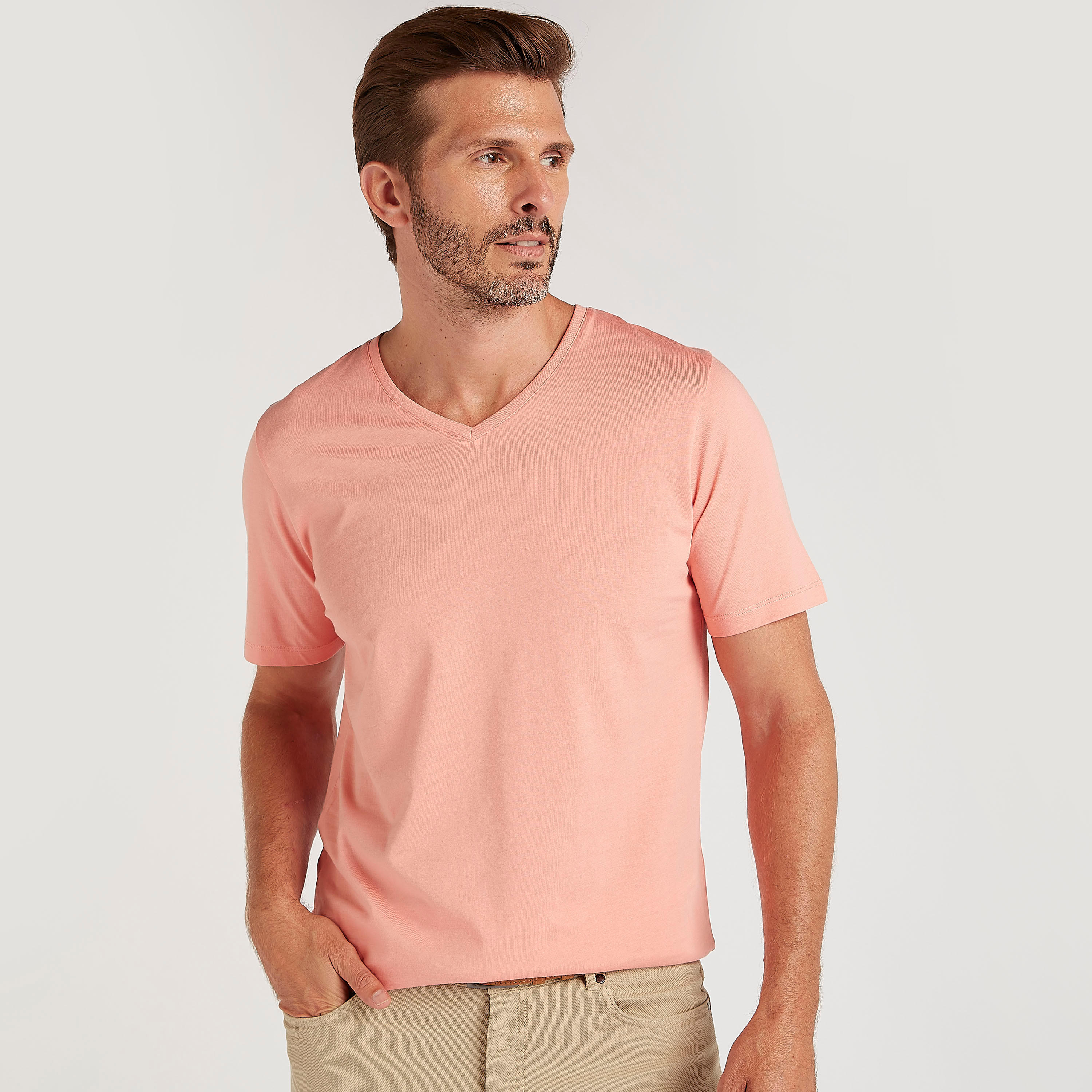 Solid V-neck T-shirt with Short Sleeves-men-clothing-tshirtsandpolos-tshirts-image-1