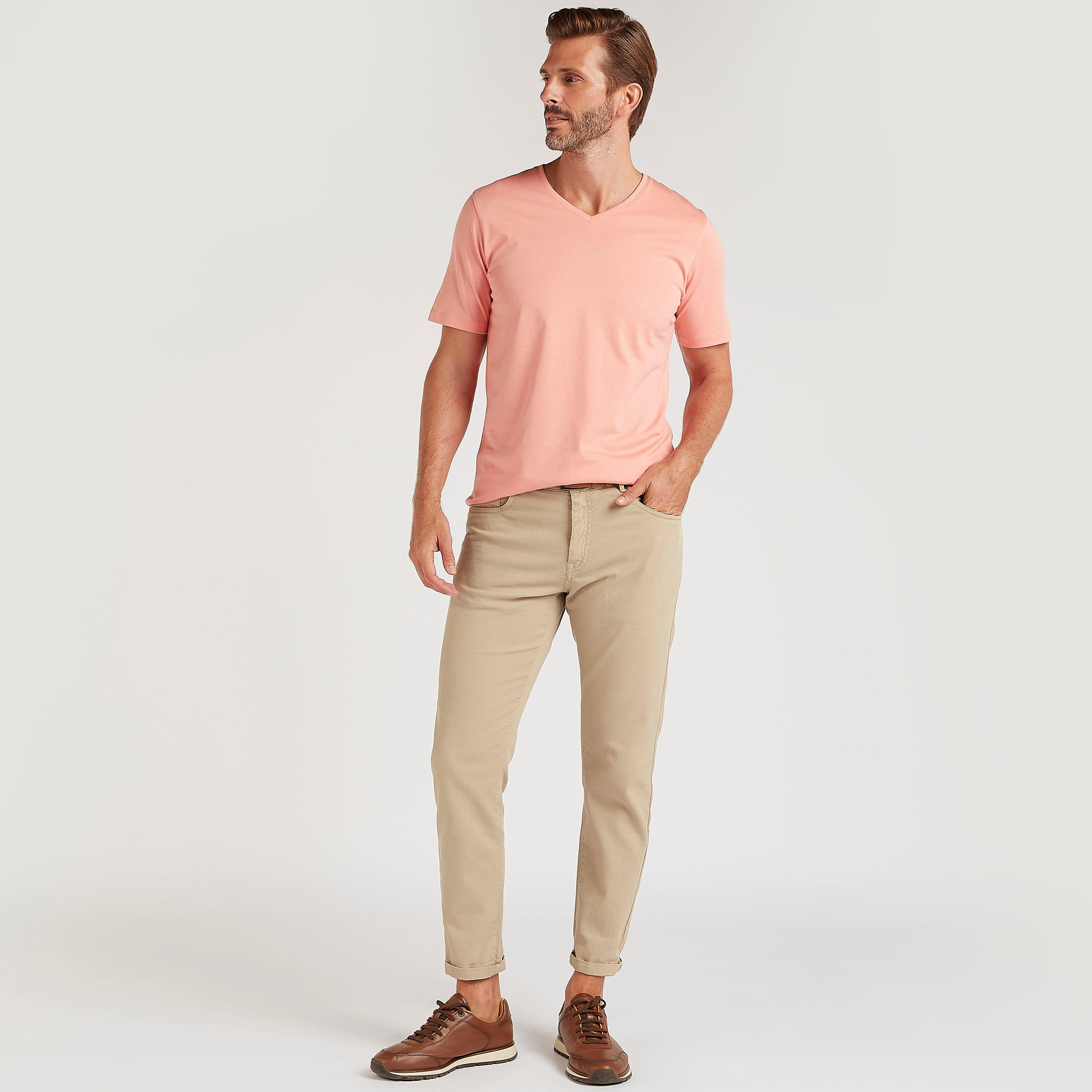 Solid V-neck T-shirt with Short Sleeves-men-clothing-tshirtsandpolos-tshirts-image-2