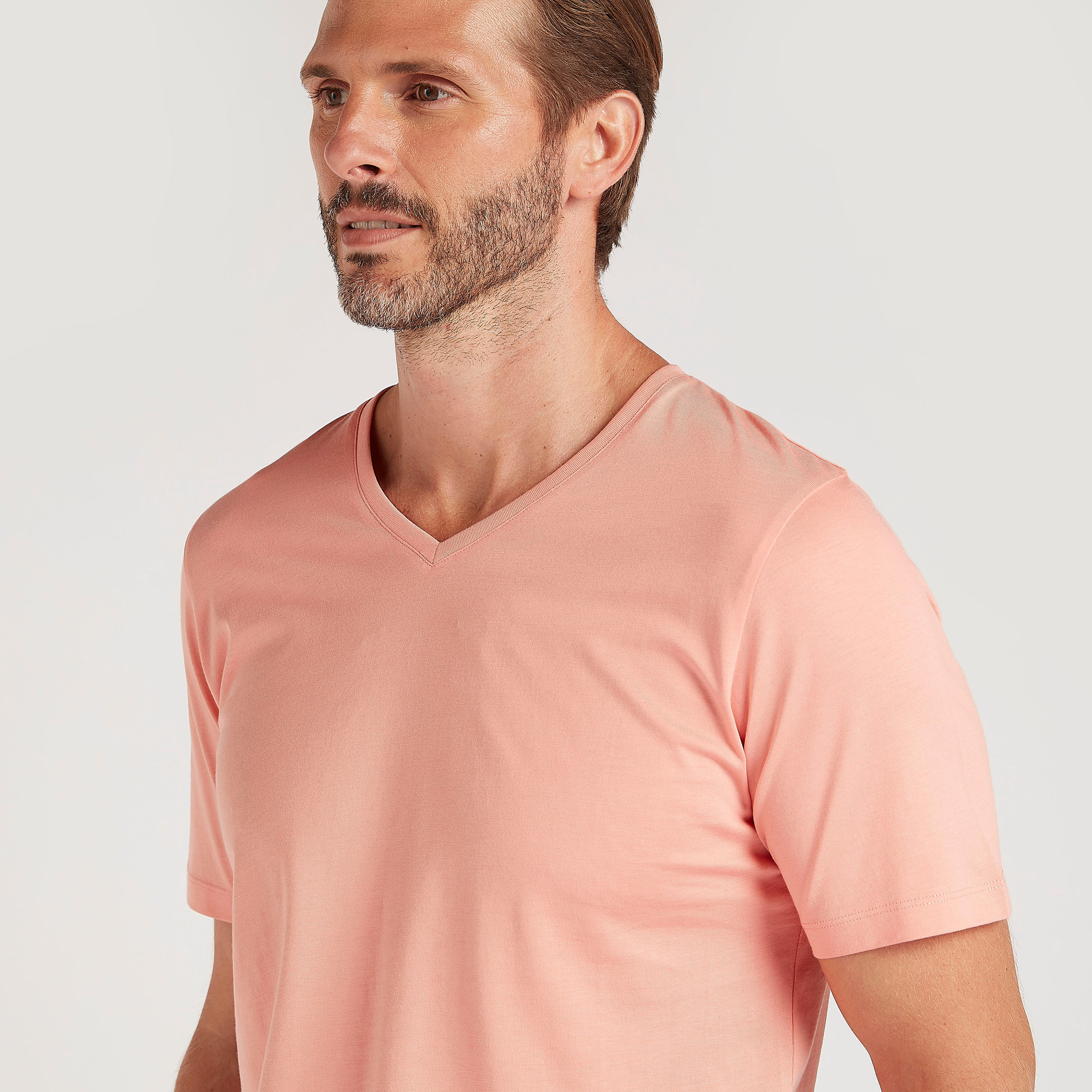 Solid V-neck T-shirt with Short Sleeves-men-clothing-tshirtsandpolos-tshirts-image-3