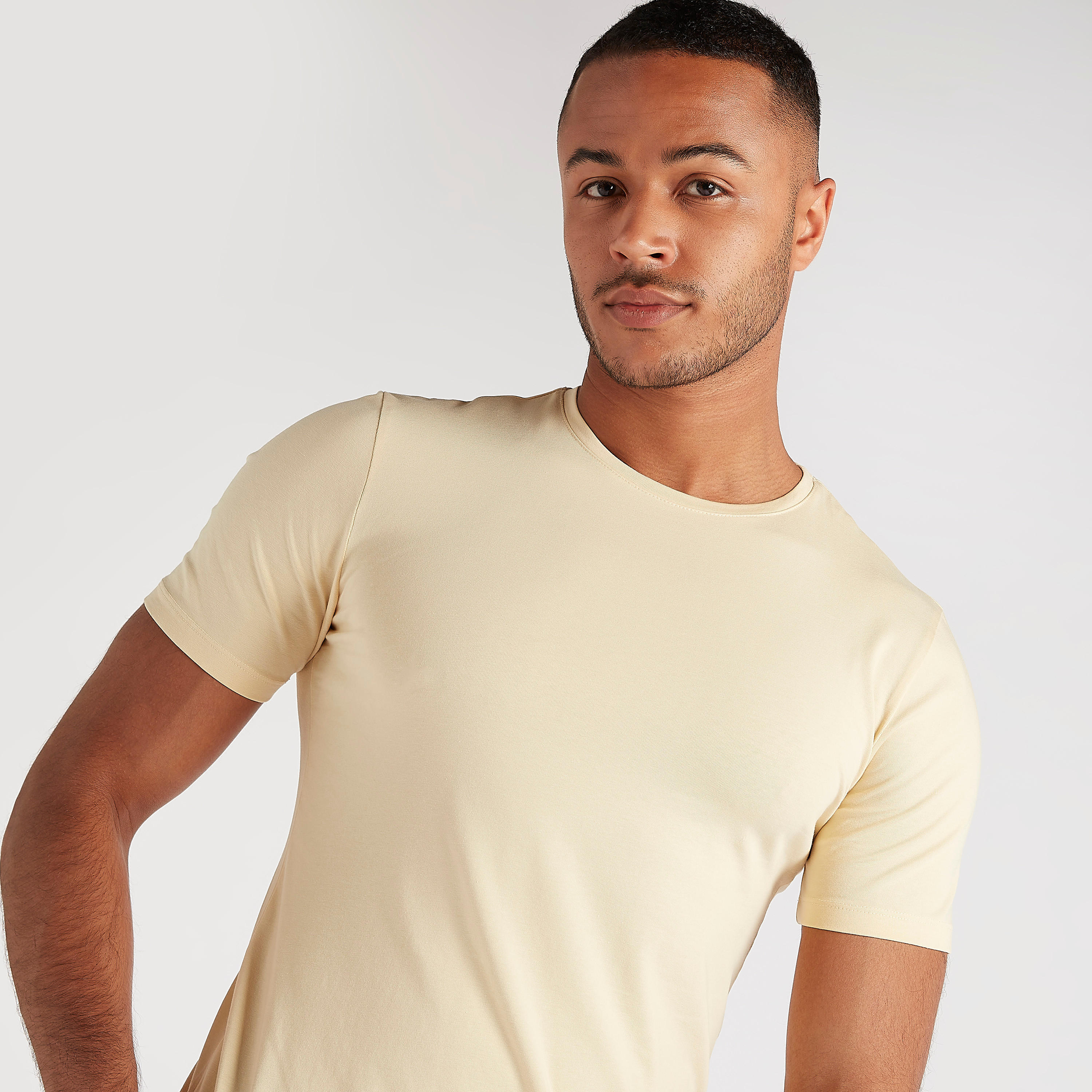 Solid T-shirt with Crew Neck and Short Sleeves-men-clothing-tshirtsandpolos-tshirts-image-1