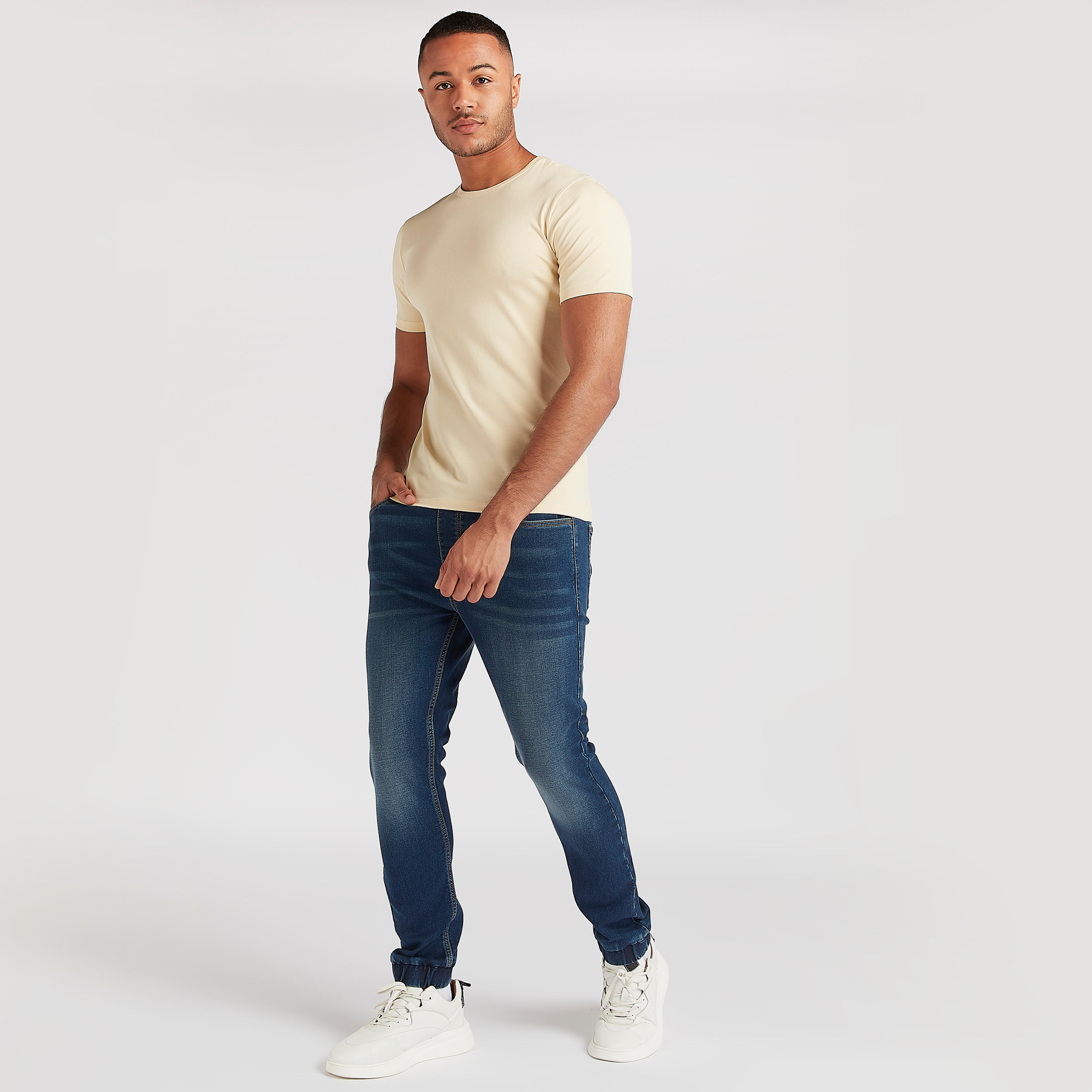 Solid T-shirt with Crew Neck and Short Sleeves-men-clothing-tshirtsandpolos-tshirts-image-2
