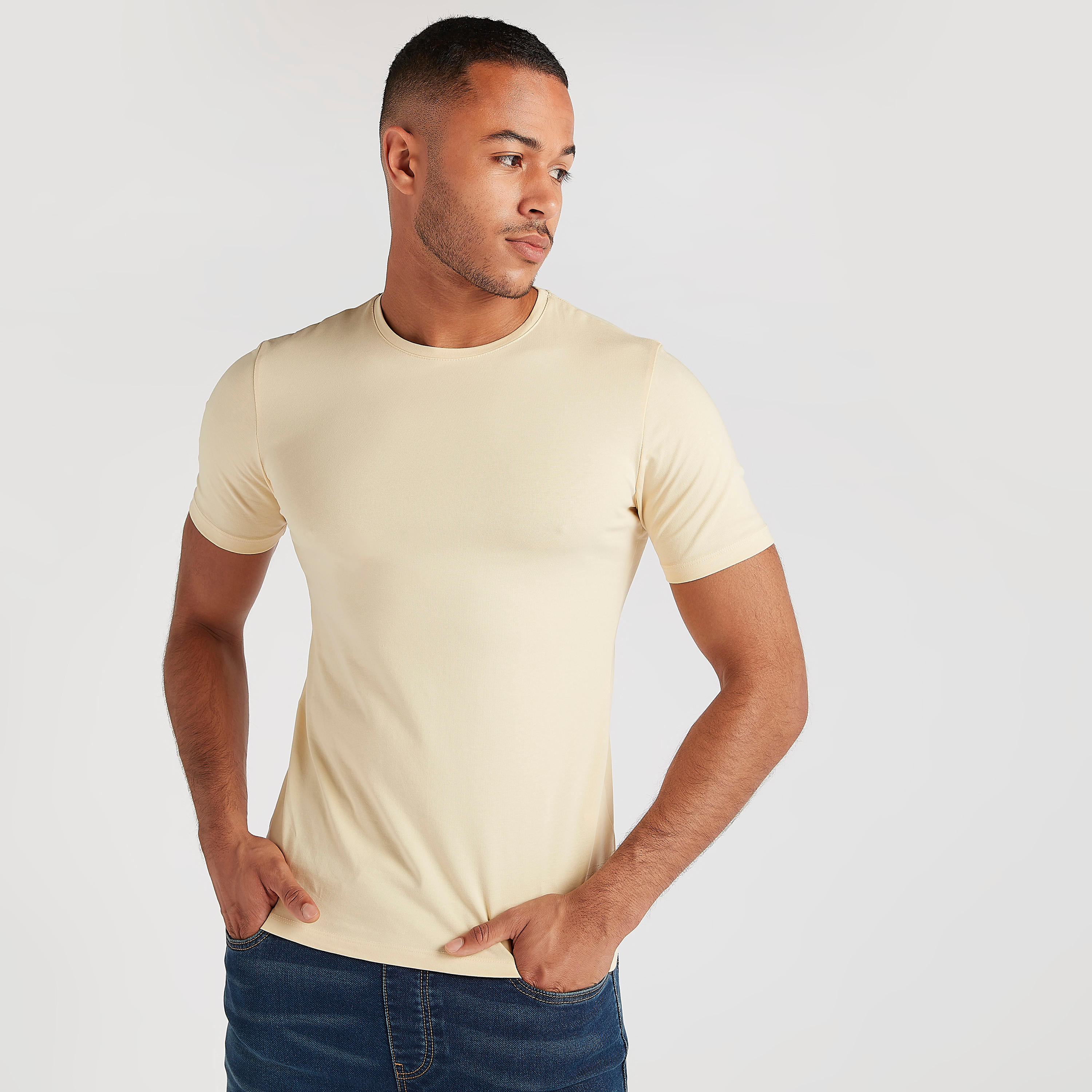 Solid T-shirt with Crew Neck and Short Sleeves-men-clothing-tshirtsandpolos-tshirts-image-3