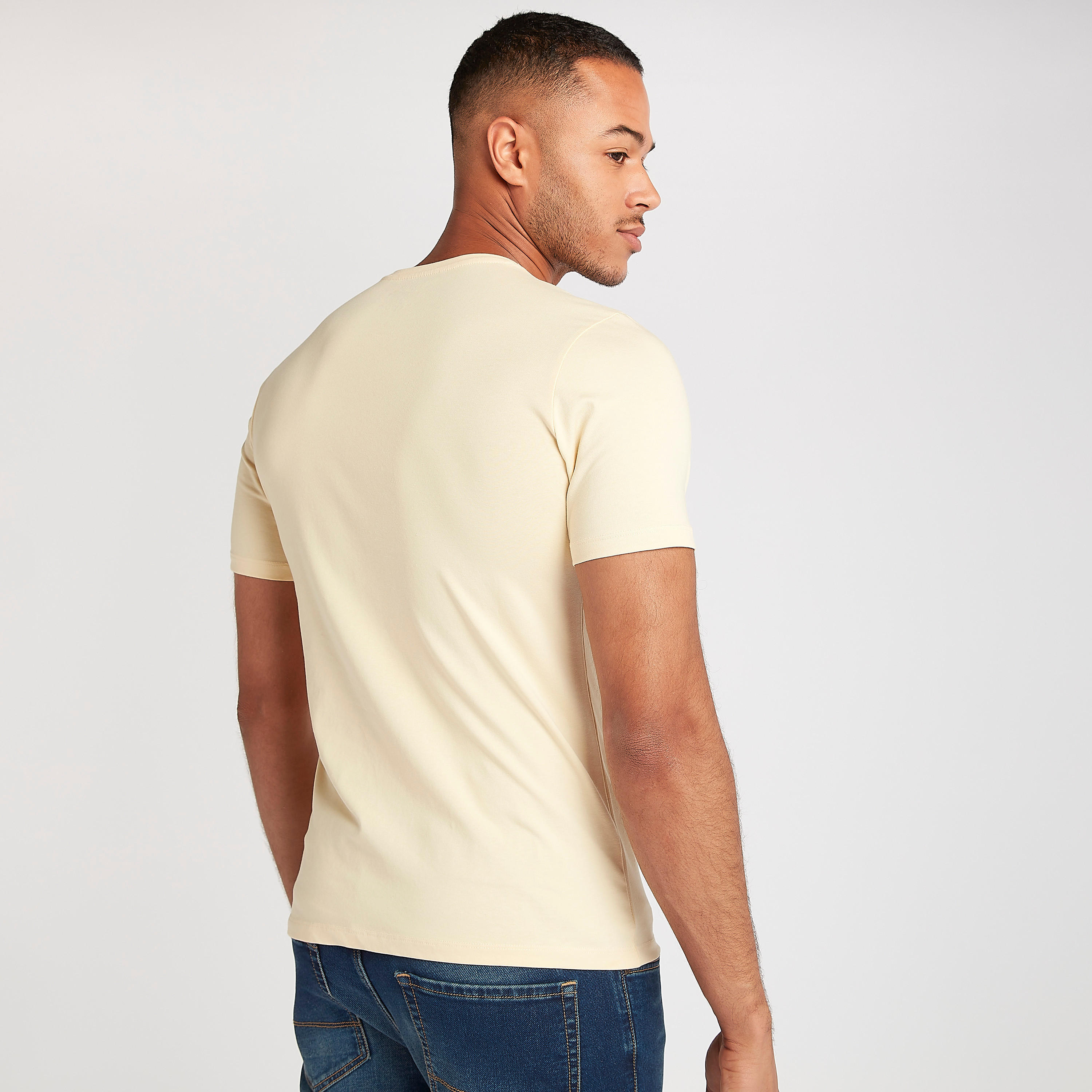 Solid T-shirt with Crew Neck and Short Sleeves-men-clothing-tshirtsandpolos-tshirts-image-4