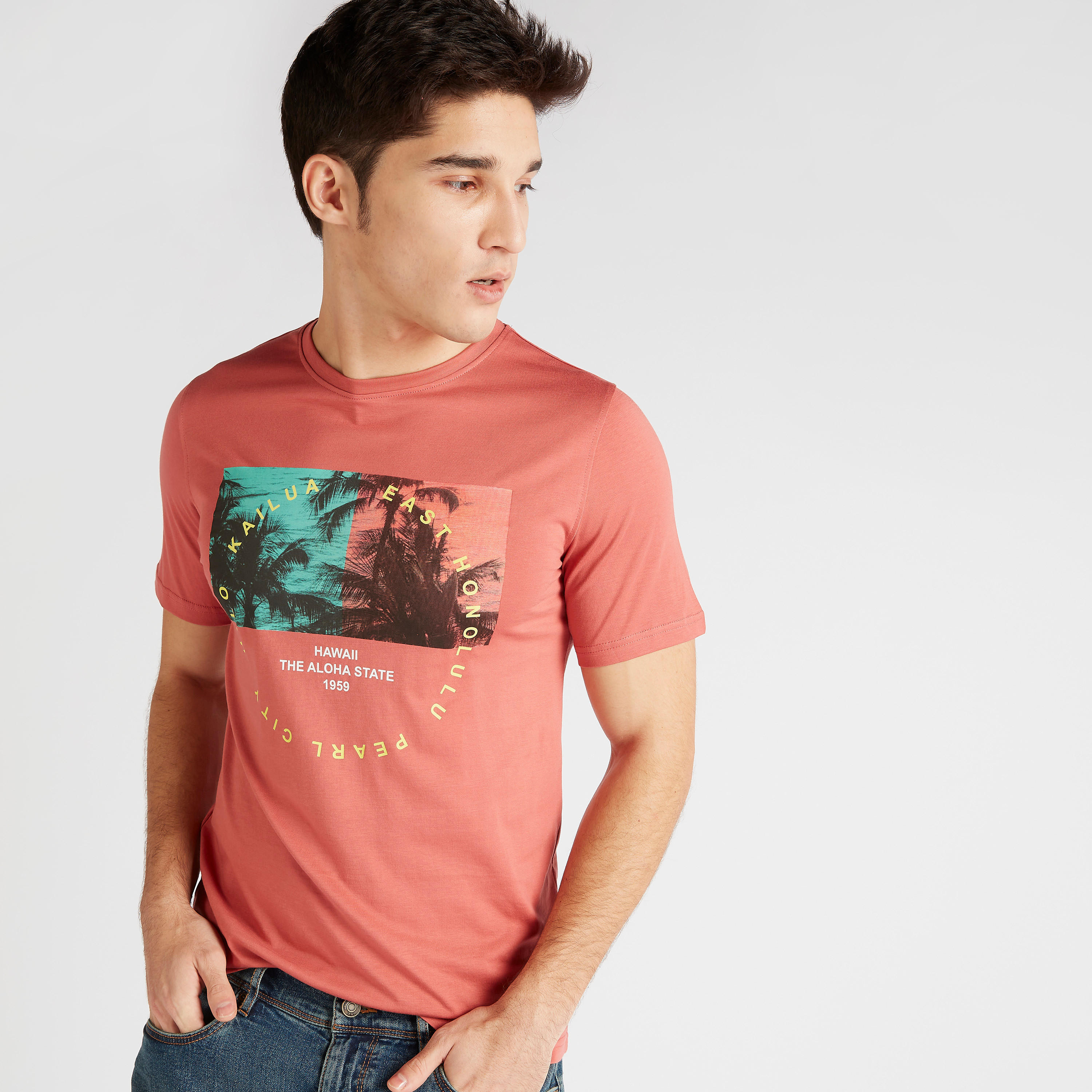 Printed Crew Neck T-shirt with Short Sleeves-men-clothing-tshirtsandpolos-tshirts-image-1