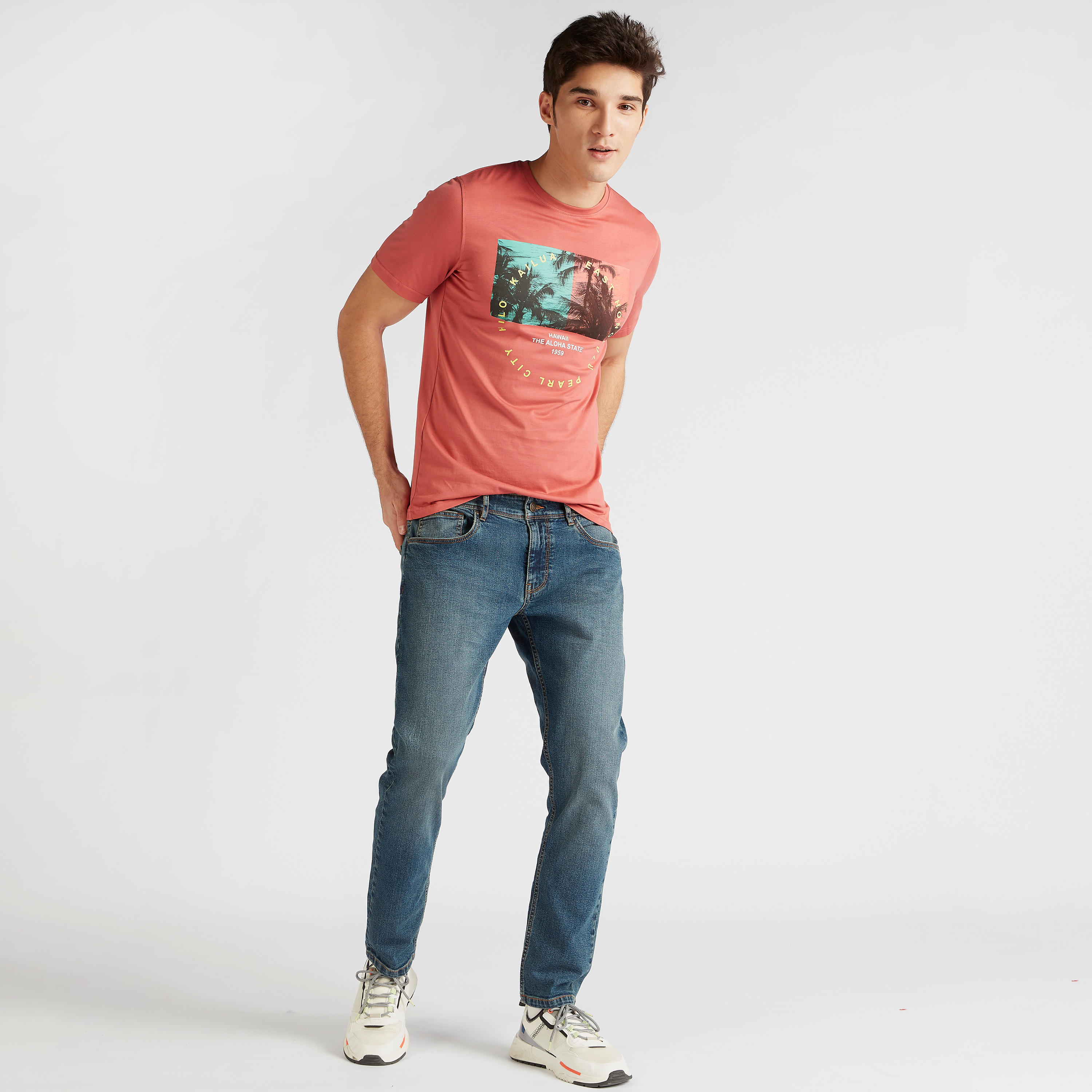 Printed Crew Neck T-shirt with Short Sleeves-men-clothing-tshirtsandpolos-tshirts-image-2