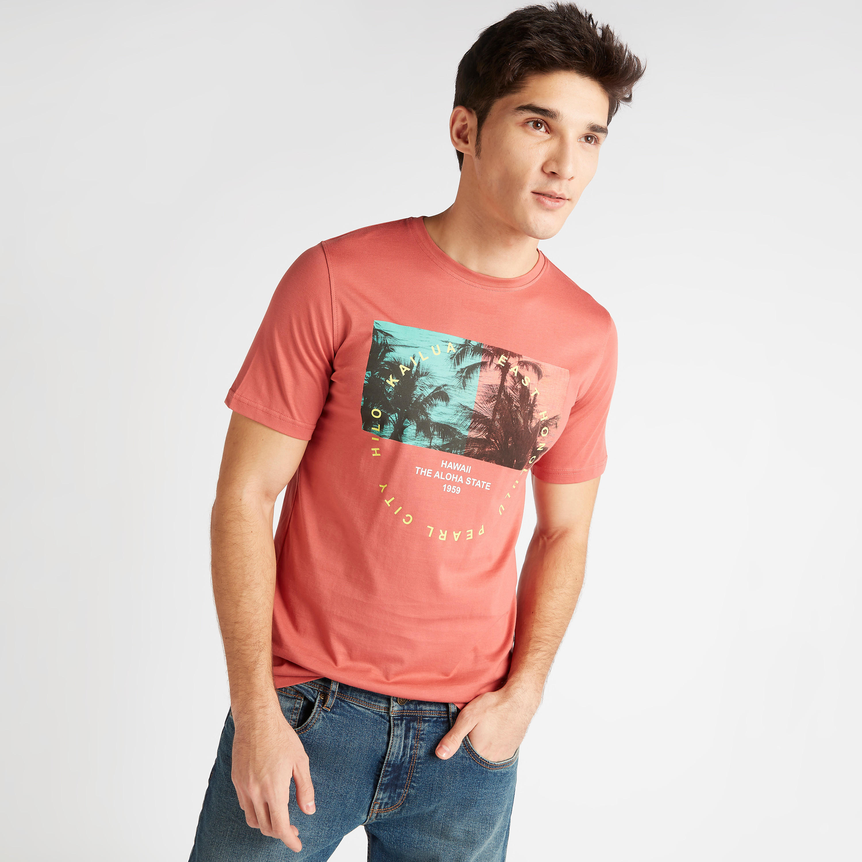 Printed Crew Neck T-shirt with Short Sleeves-men-clothing-tshirtsandpolos-tshirts-image-5