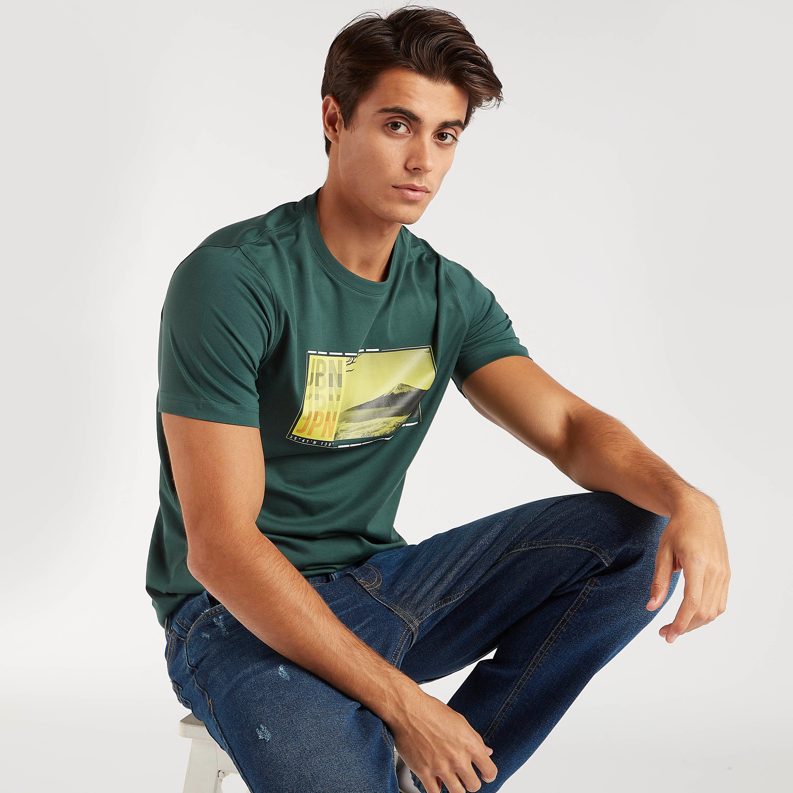 Printed Crew Neck T-shirt with Short Sleeves-men-clothing-tshirtsandpolos-tshirts-image-1