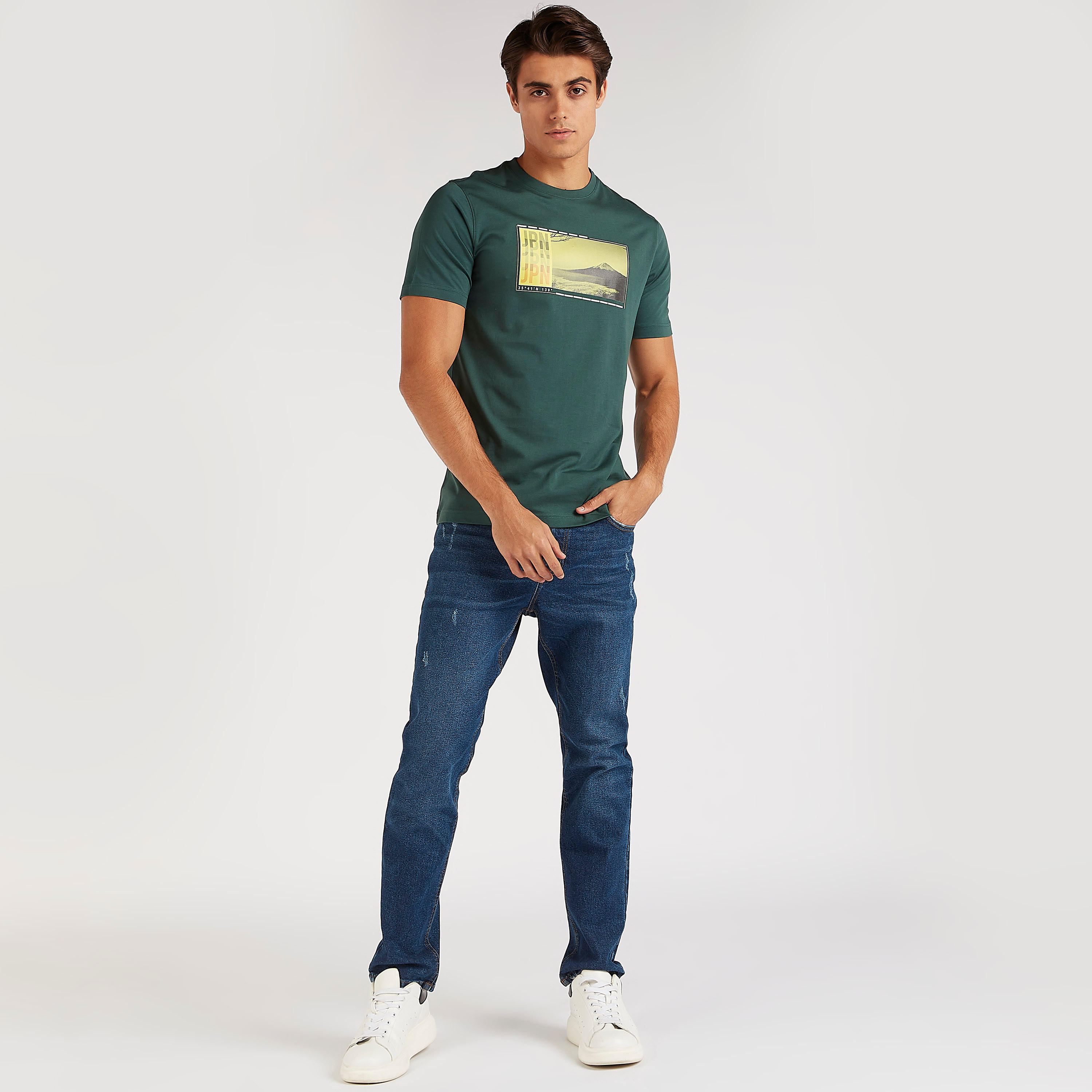Printed Crew Neck T-shirt with Short Sleeves-men-clothing-tshirtsandpolos-tshirts-image-3