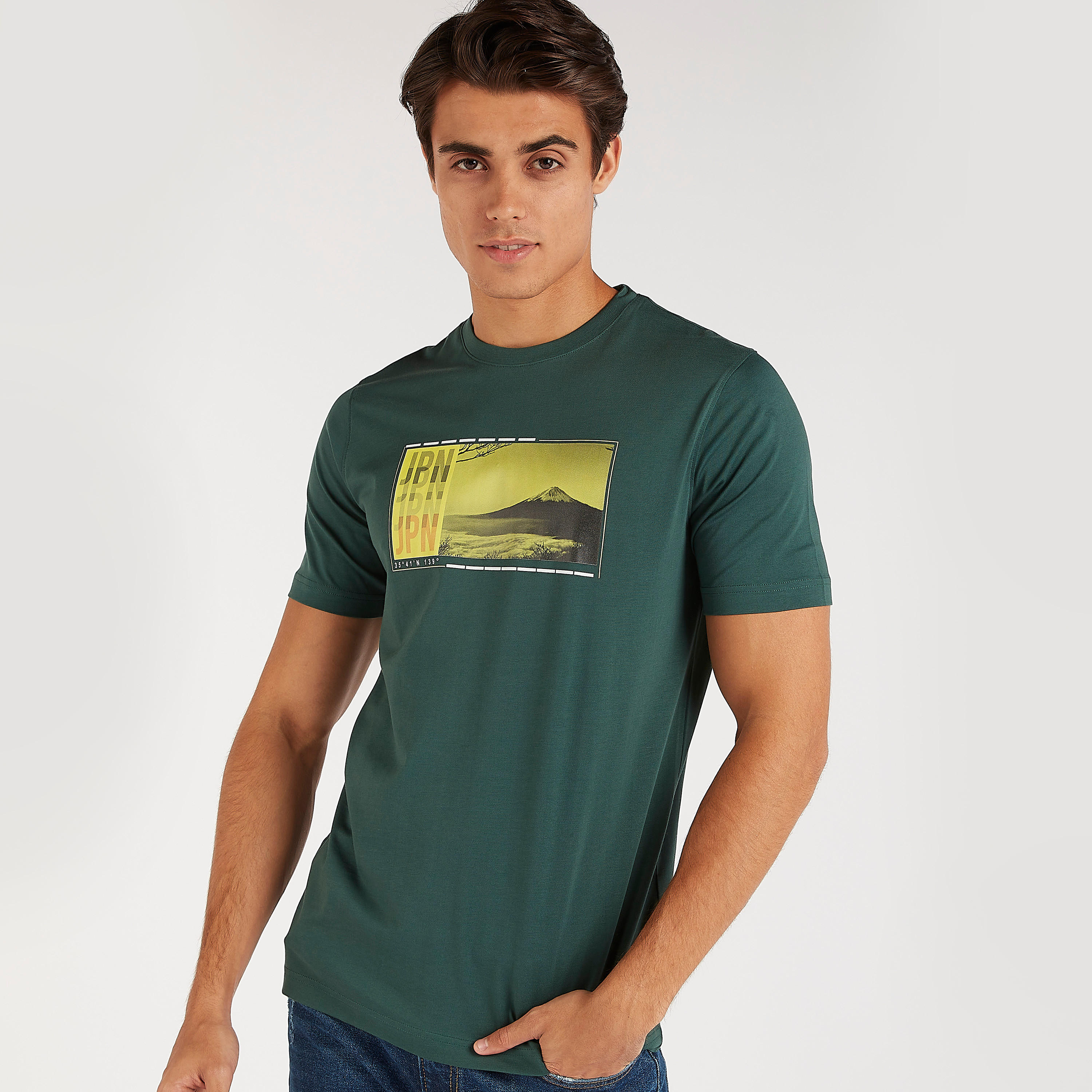 Printed Crew Neck T-shirt with Short Sleeves-men-clothing-tshirtsandpolos-tshirts-image-4