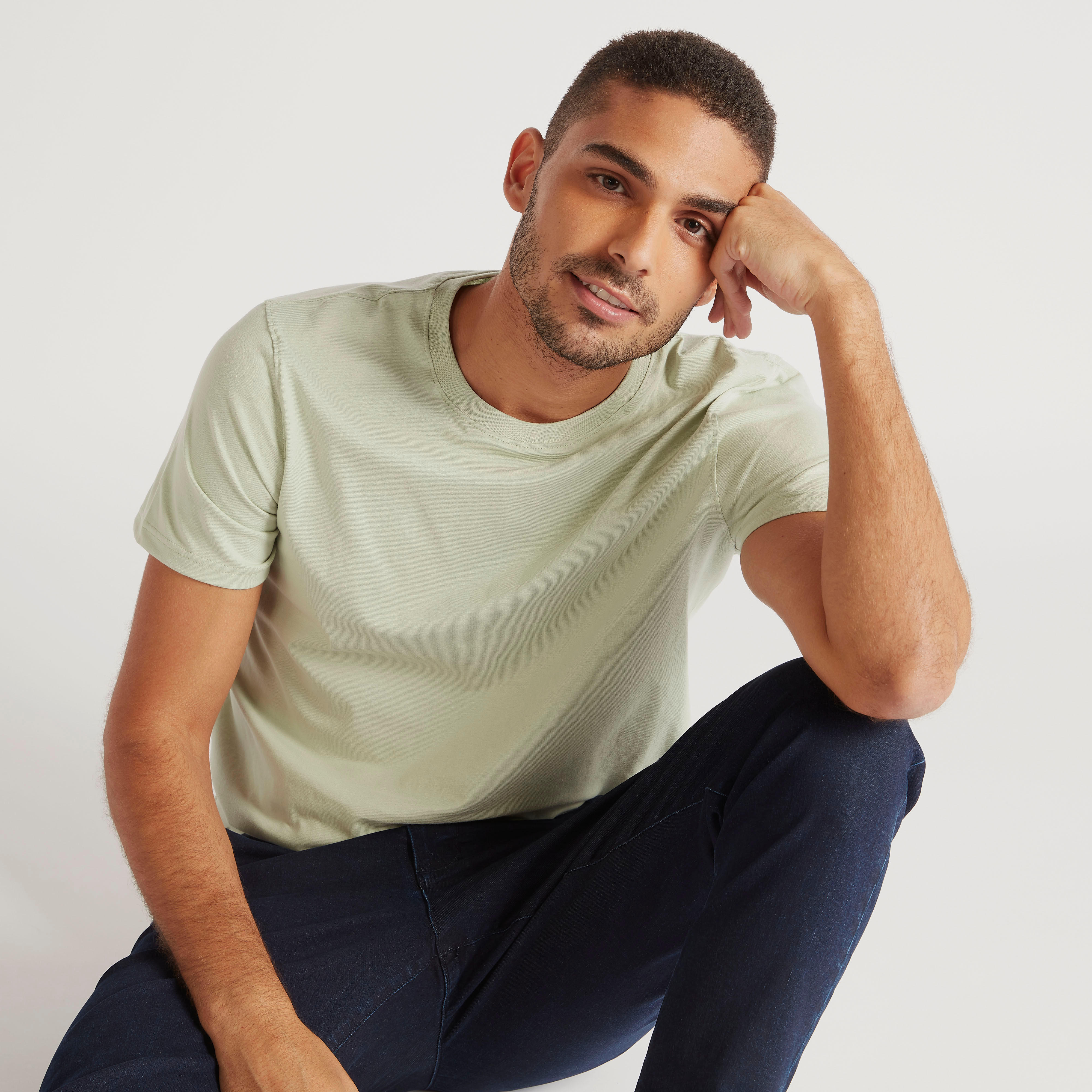 Solid T-shirt with Crew Neck and Short Sleeves-men-clothing-tshirtsandpolos-tshirts-image-1