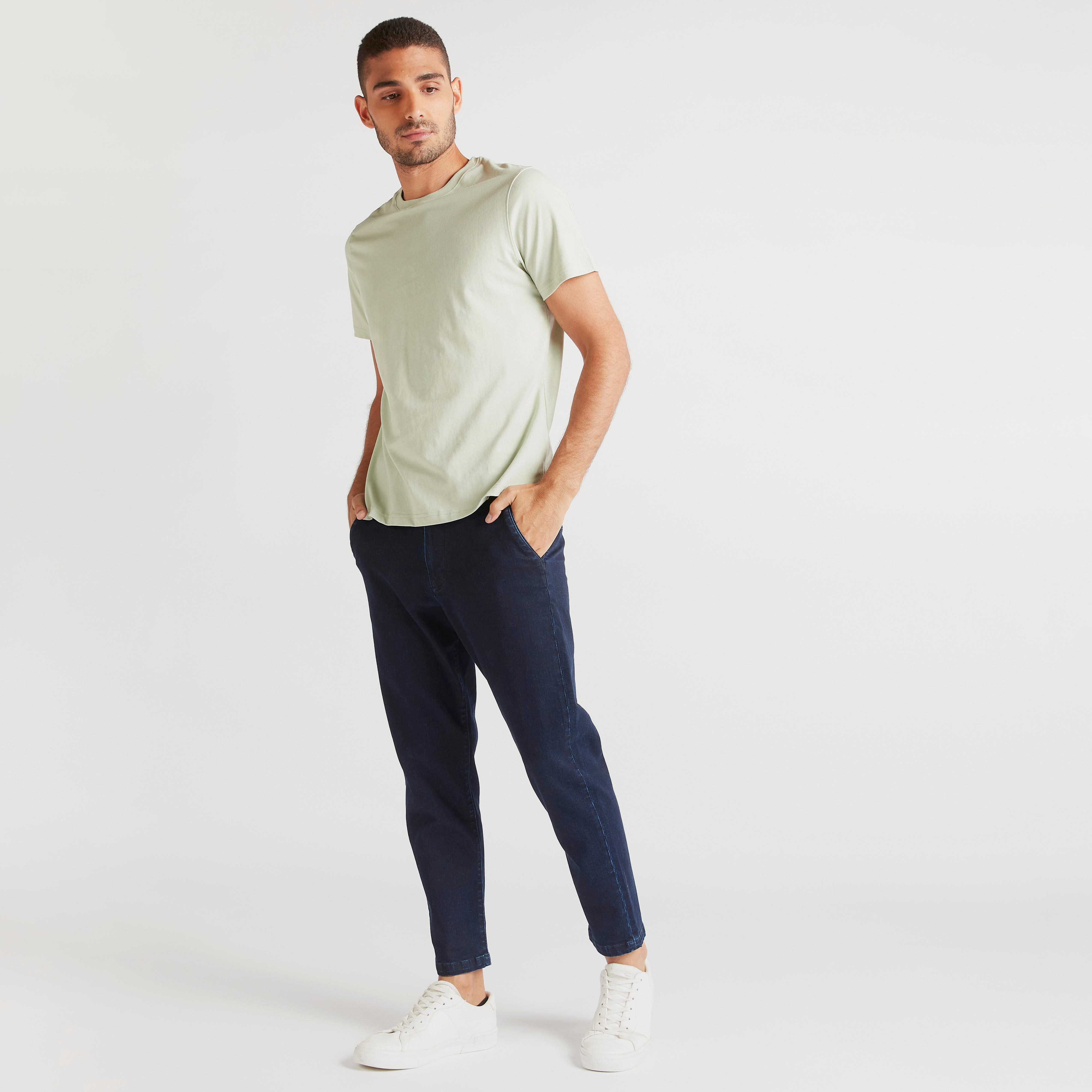 Solid T-shirt with Crew Neck and Short Sleeves-men-clothing-tshirtsandpolos-tshirts-image-2