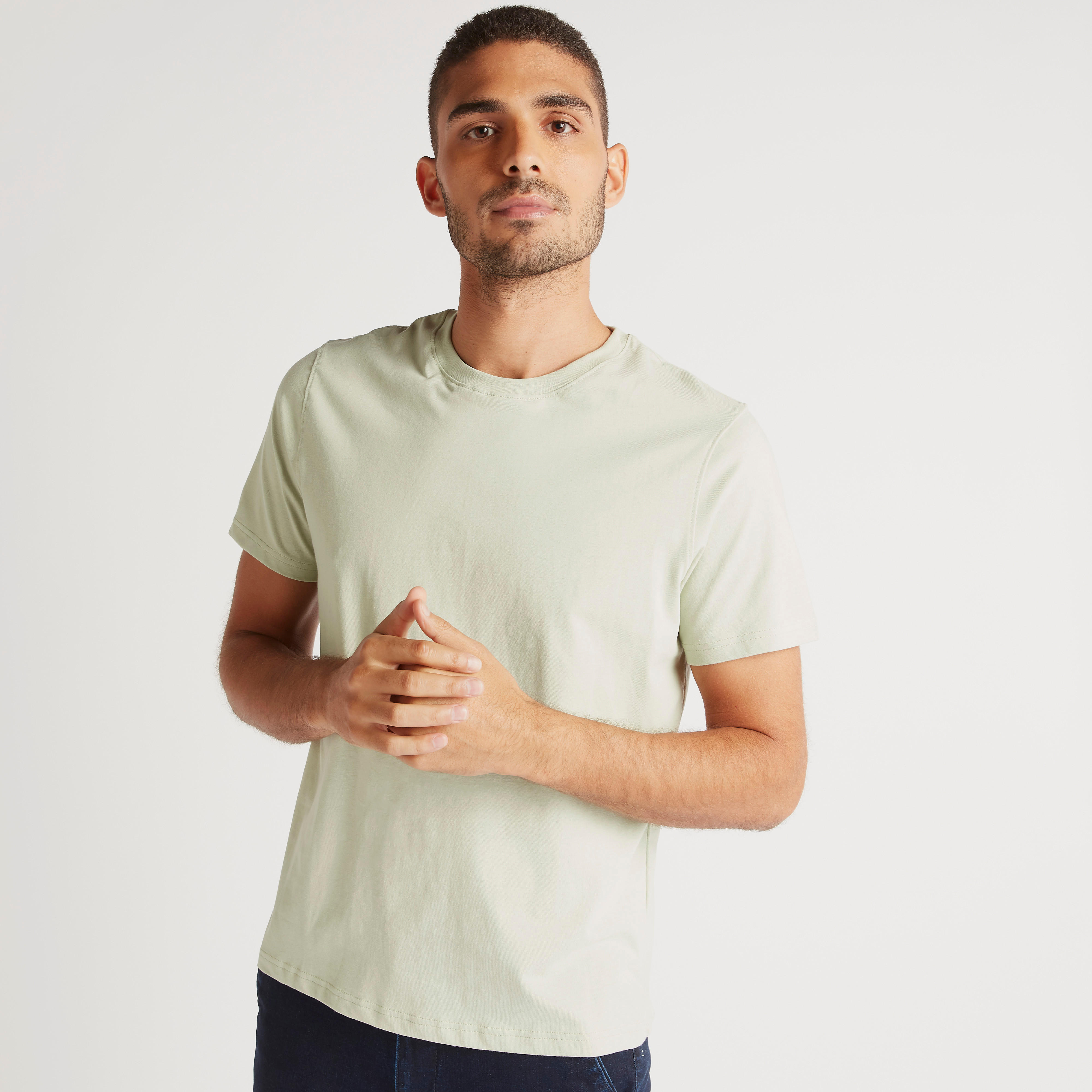 Solid T-shirt with Crew Neck and Short Sleeves-men-clothing-tshirtsandpolos-tshirts-image-5