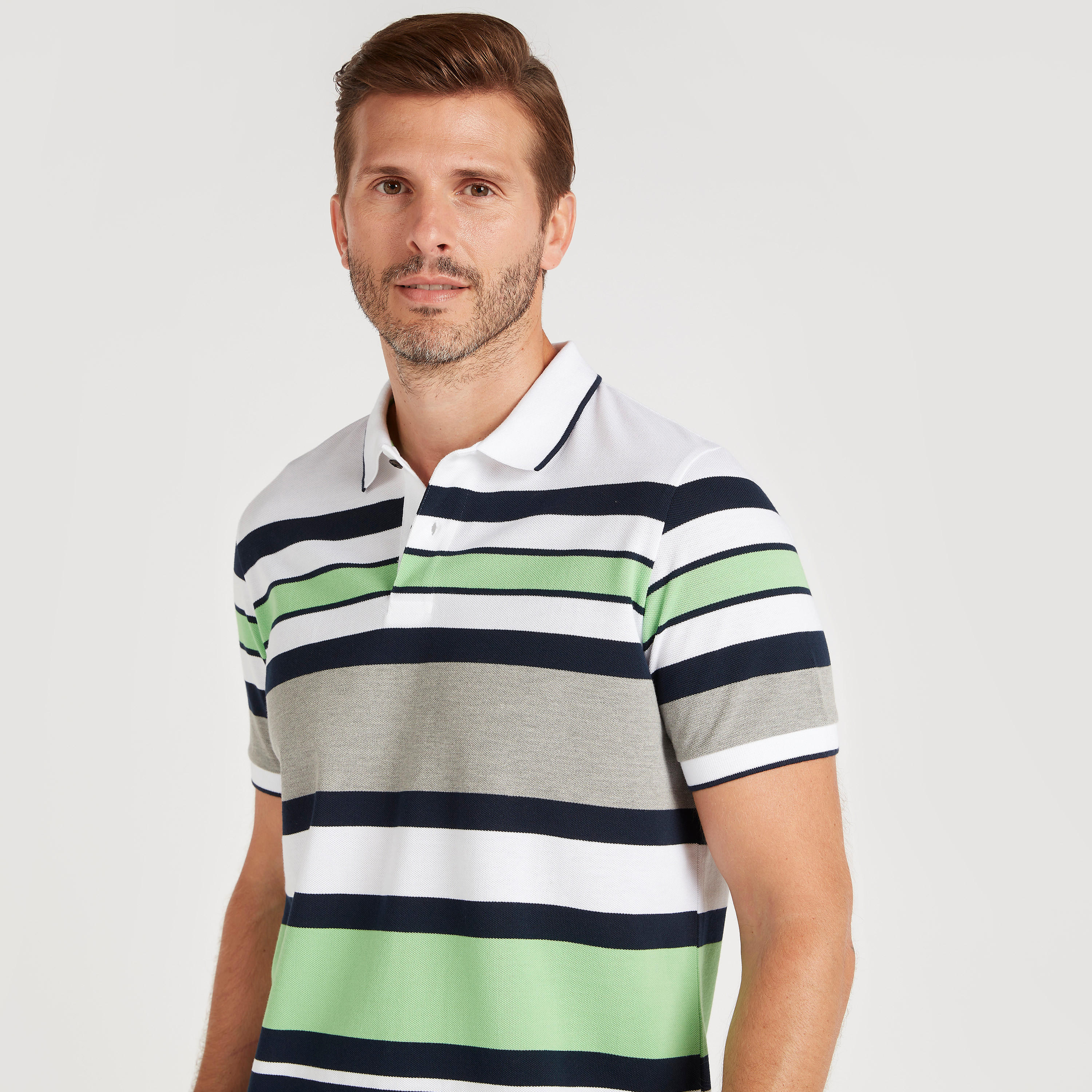 تيشيرت بولو مقلّم بأكمام قصيرة وتفاصيل خيوط بارزة-men-clothing-tshirtsandpolos-polos-image-3