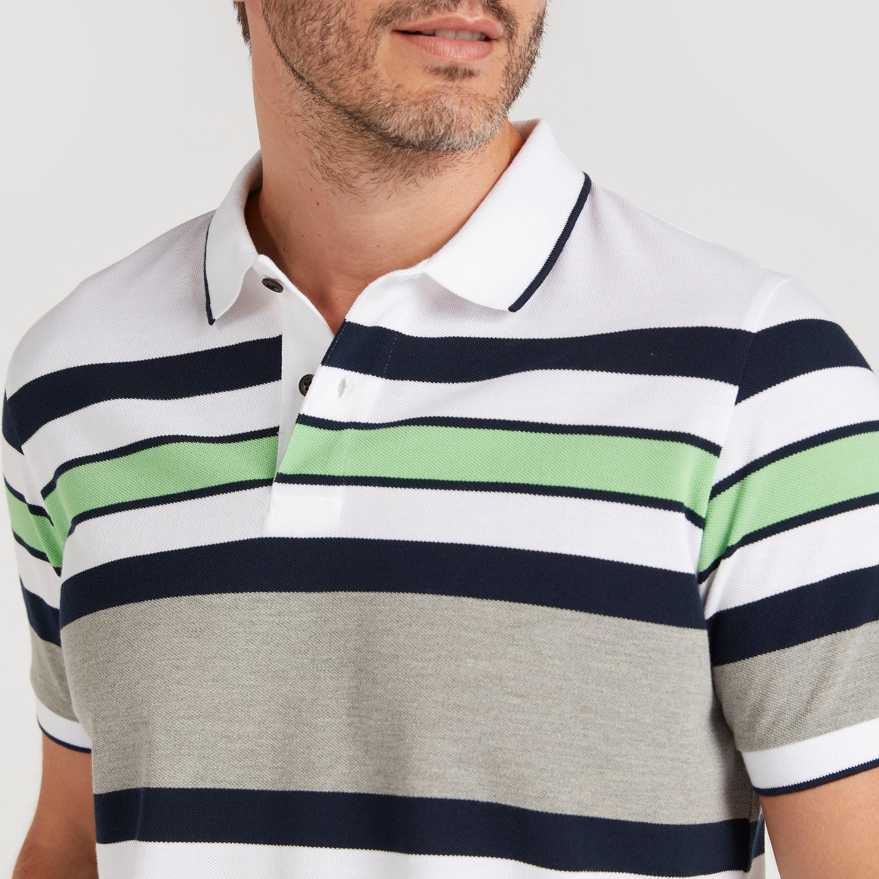 تيشيرت بولو مقلّم بأكمام قصيرة وتفاصيل خيوط بارزة-men-clothing-tshirtsandpolos-polos-image-5