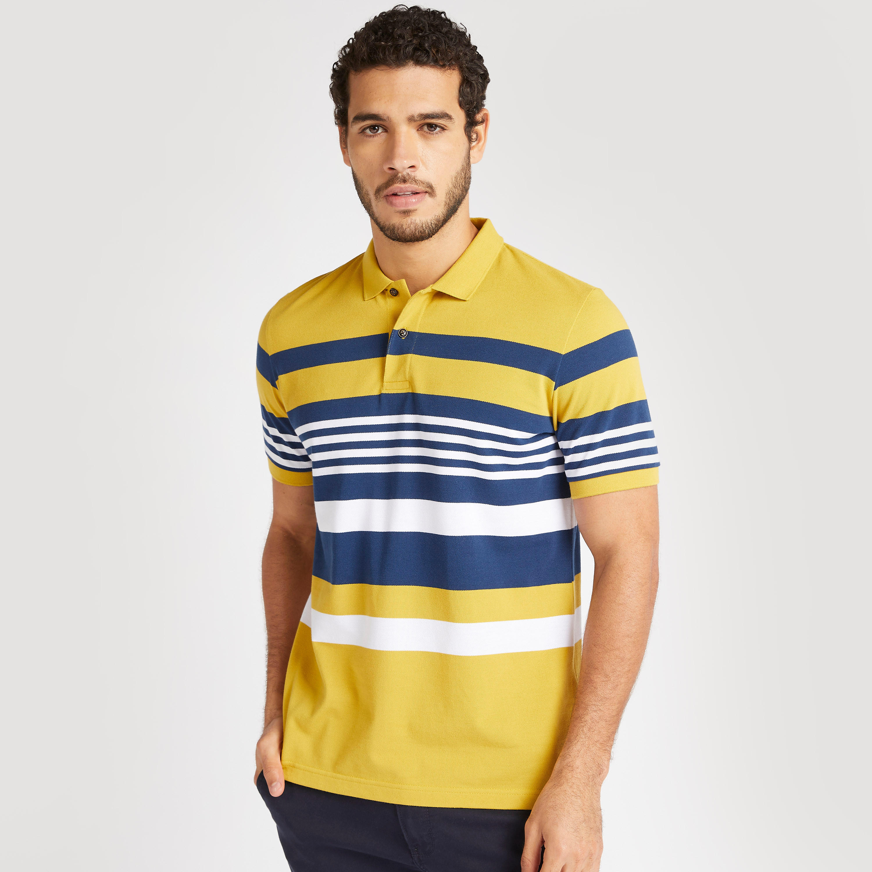 Striped Polo T-shirt with Short Sleeves and Button Closure-men-clothing-tshirtsandpolos-polos-image-1