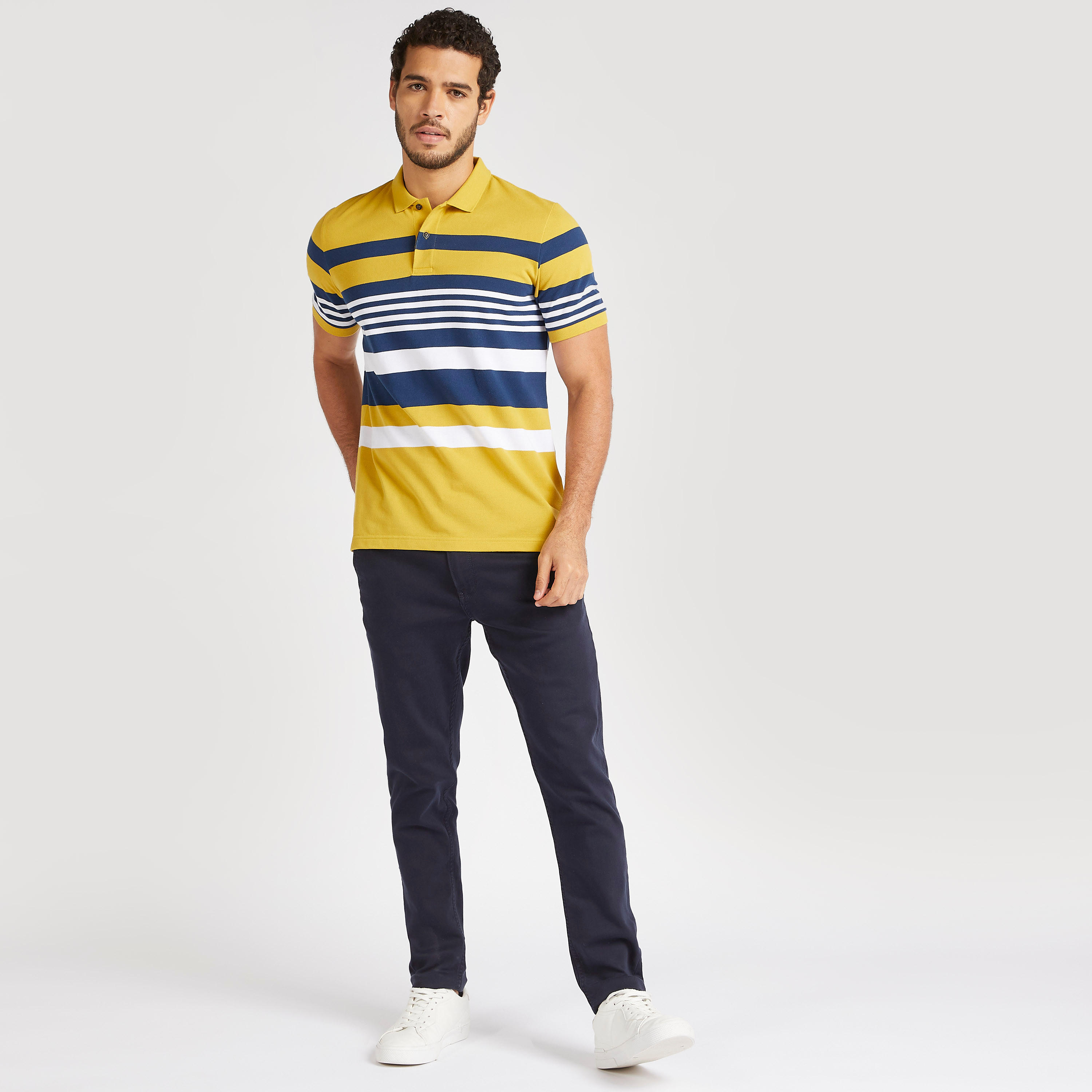 Striped Polo T-shirt with Short Sleeves and Button Closure-men-clothing-tshirtsandpolos-polos-image-2