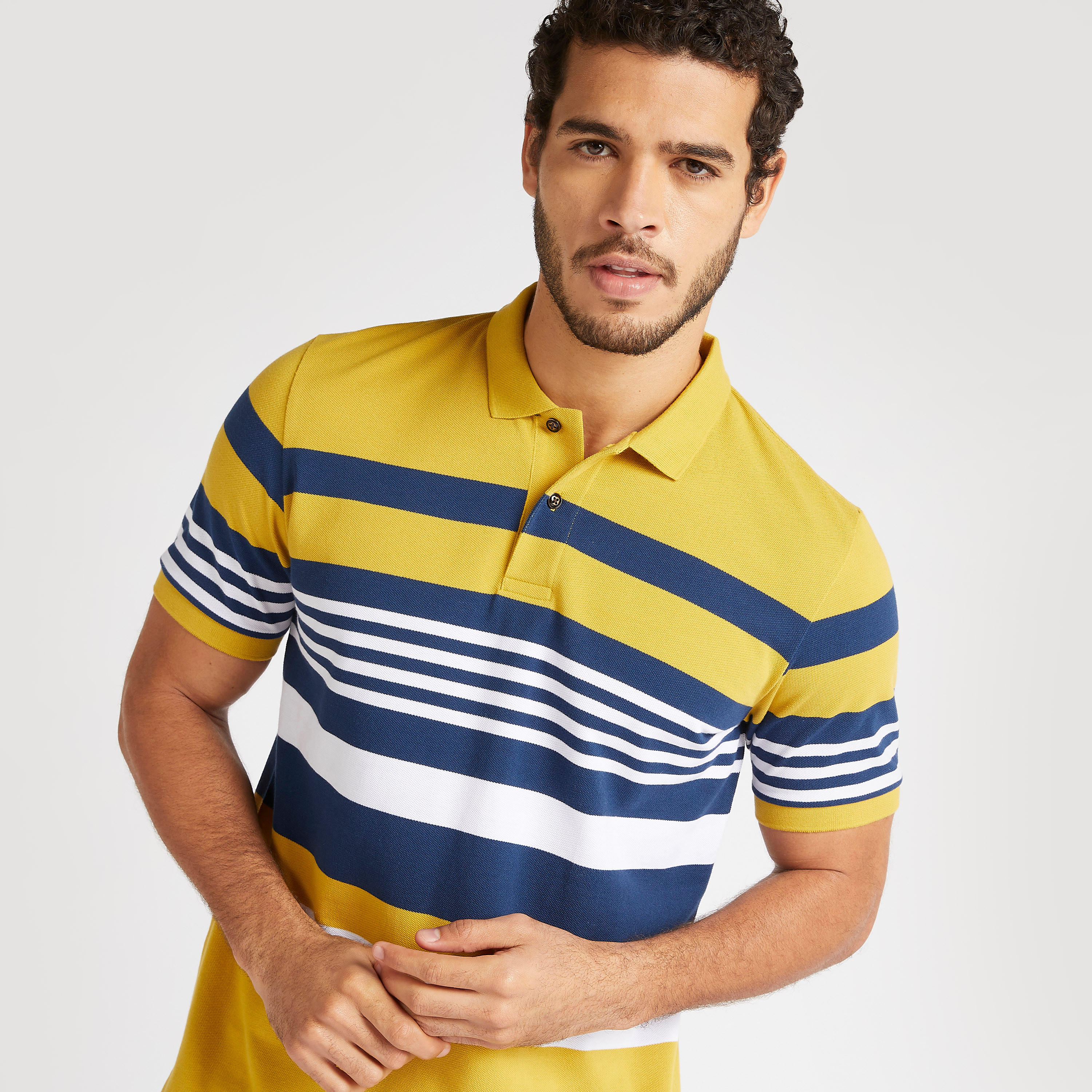 Striped Polo T-shirt with Short Sleeves and Button Closure-men-clothing-tshirtsandpolos-polos-image-5