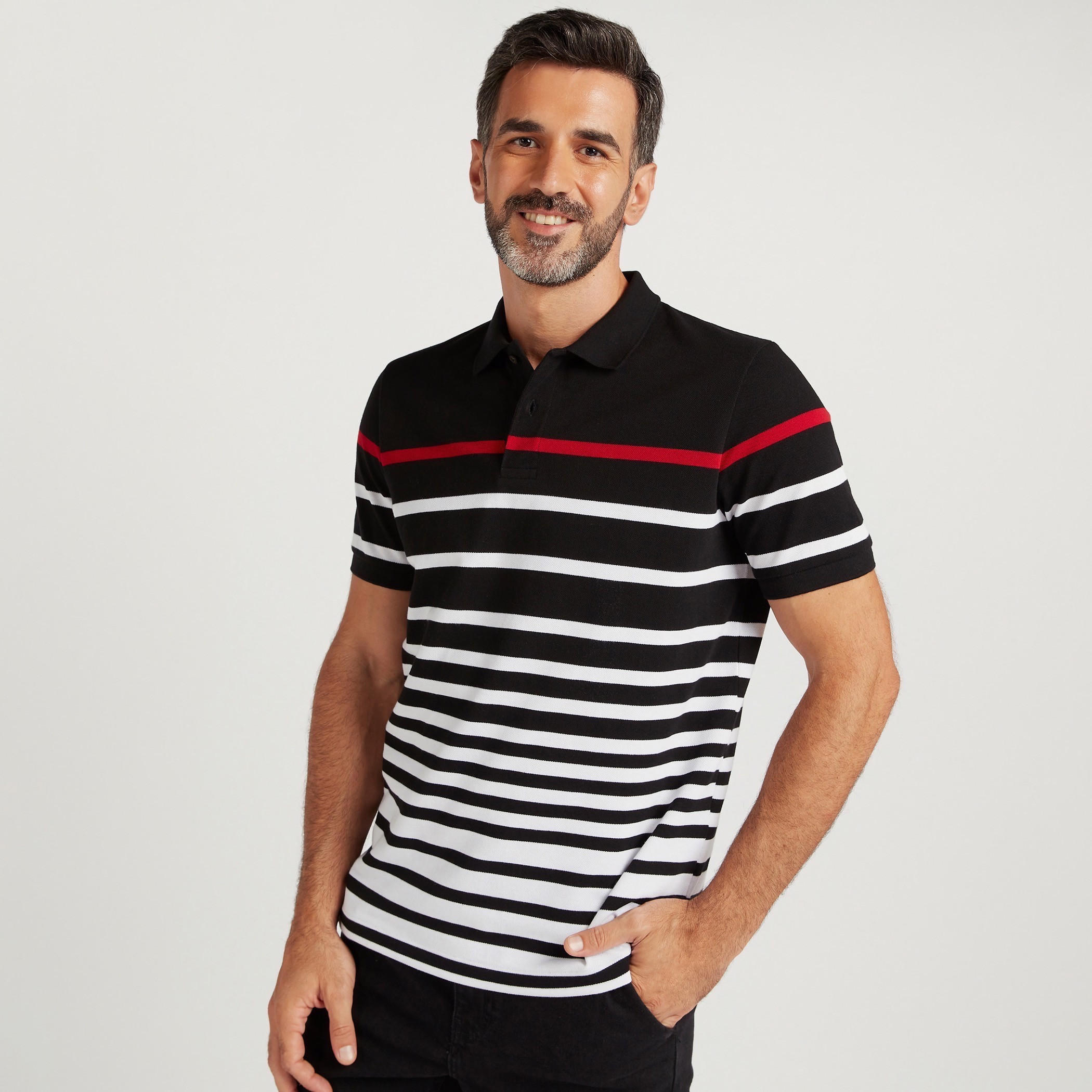 Striped Polo T-shirt with Short Sleeves-men-clothing-tshirtsandpolos-polos-image-1