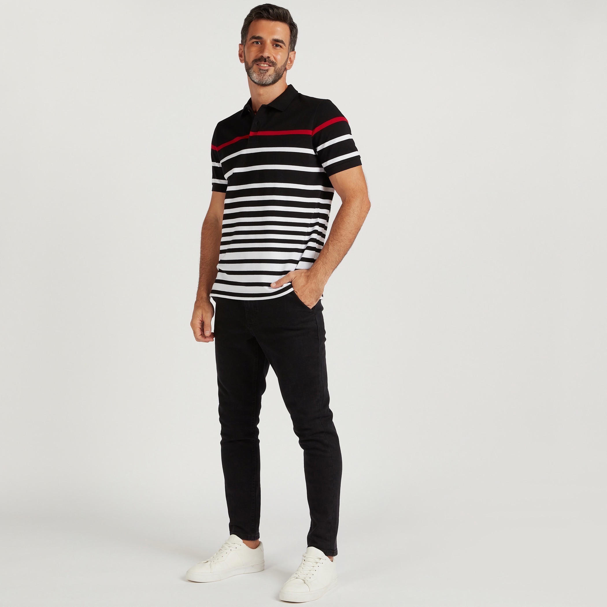 Striped Polo T-shirt with Short Sleeves-men-clothing-tshirtsandpolos-polos-image-2